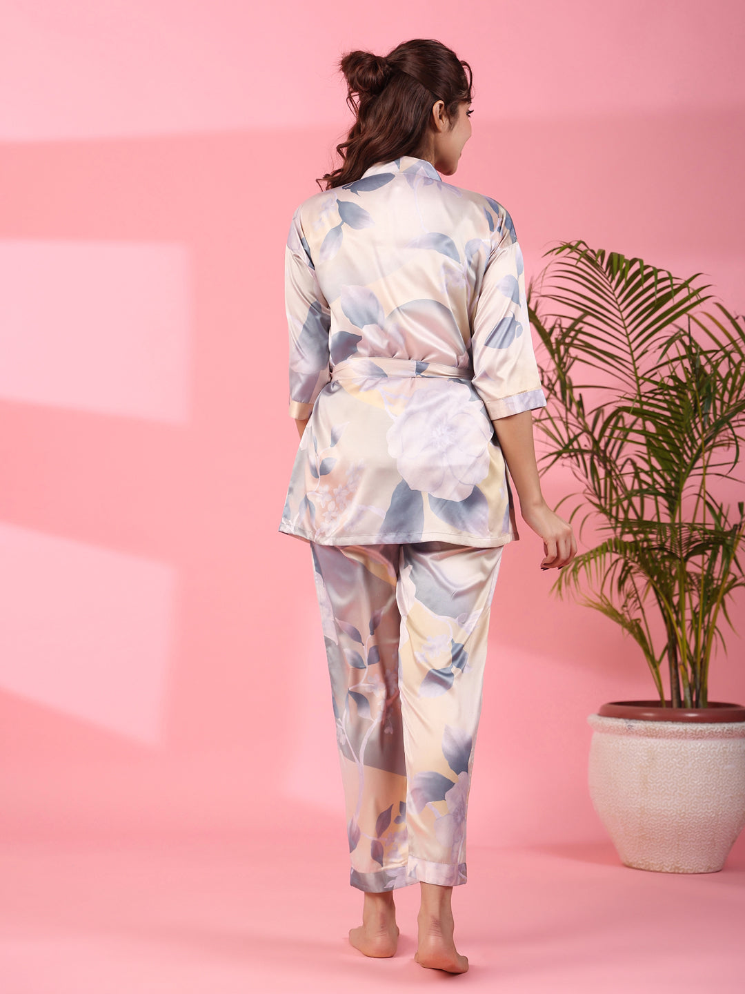 3Pcs Women Poly Satin Night Suit