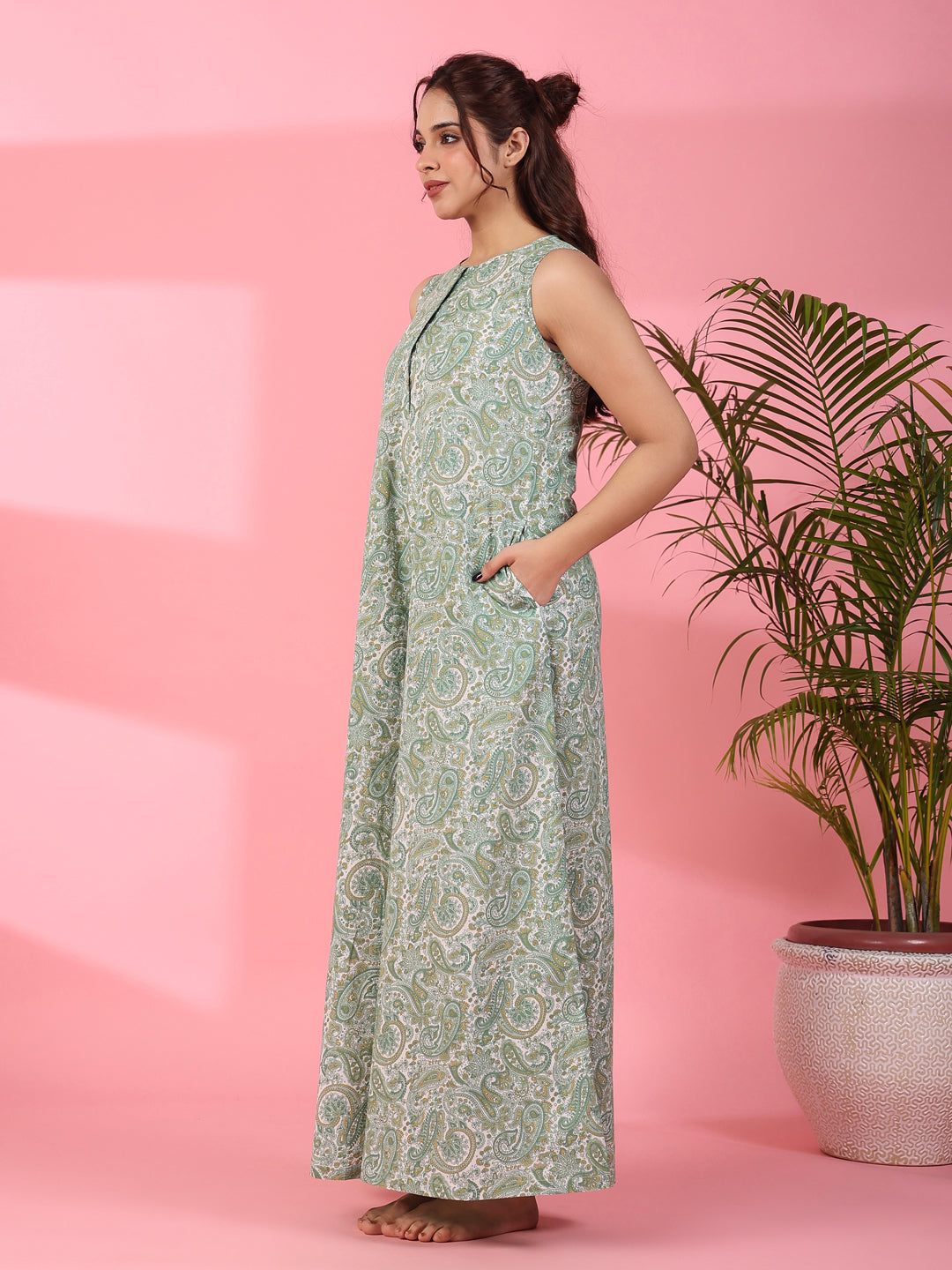 Printed sleeveless cotton Jumpsuit - SanskrutiHomes