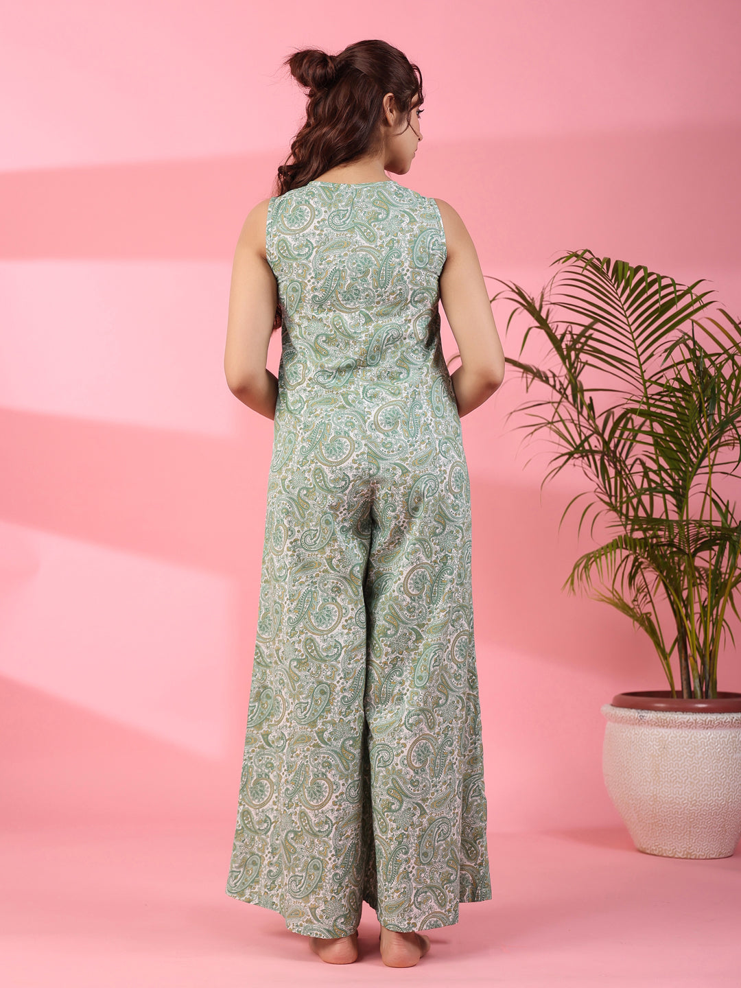 Printed sleeveless cotton Jumpsuit - SanskrutiHomes