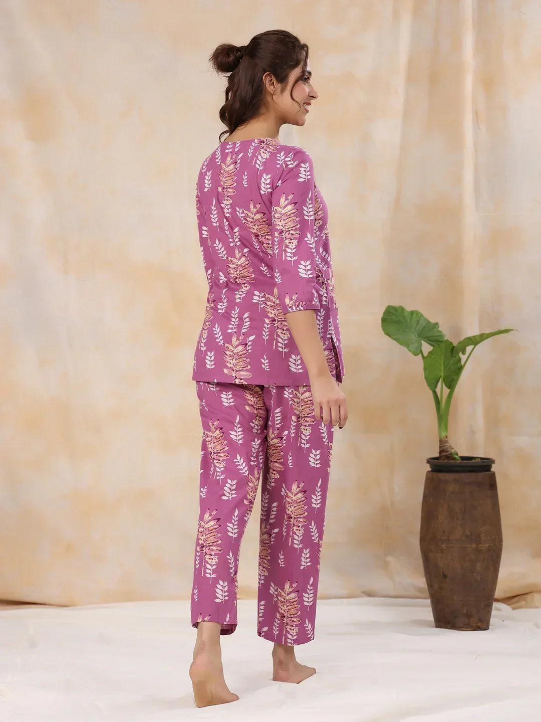 HEATHER MAUVE Cotton Night Suit - SanskrutiHomes