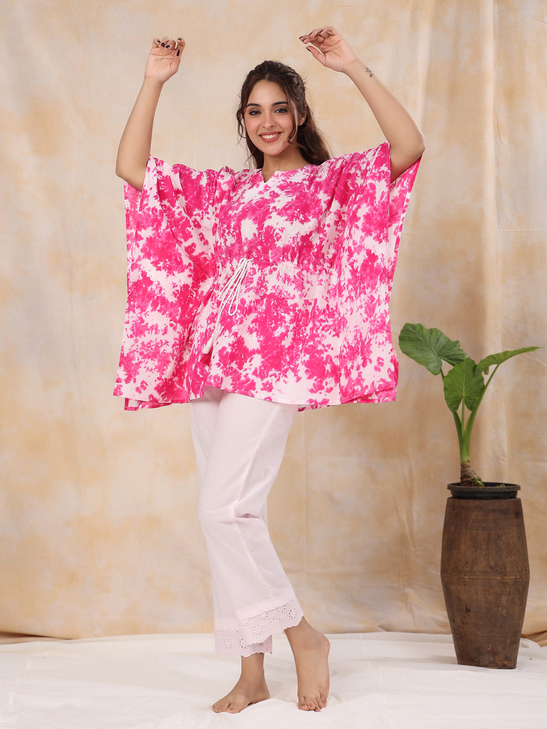 FUSHIA TIE-DYE Cotton Kaftan set