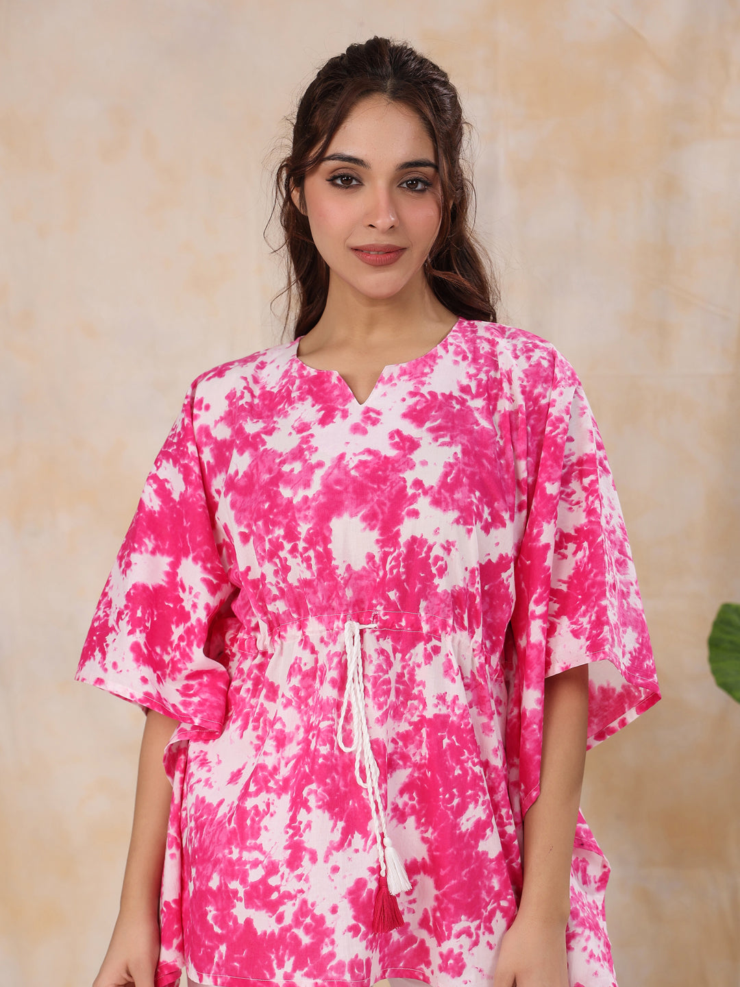 FUSHIA TIE-DYE Cotton Kaftan set