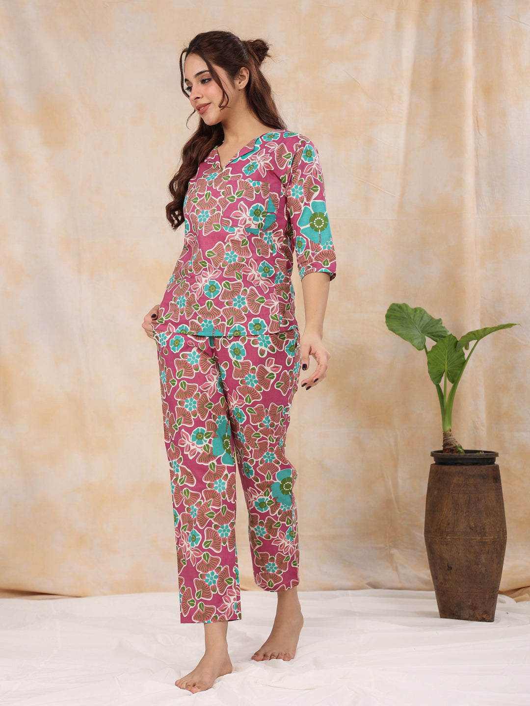 Violet Cotton Night Suit