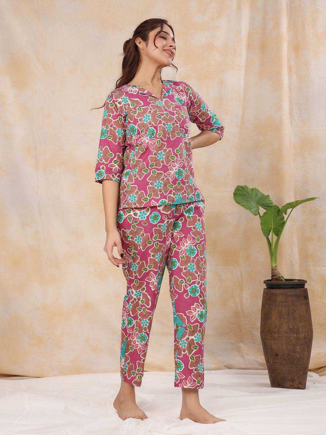 Violet Cotton Night Suit
