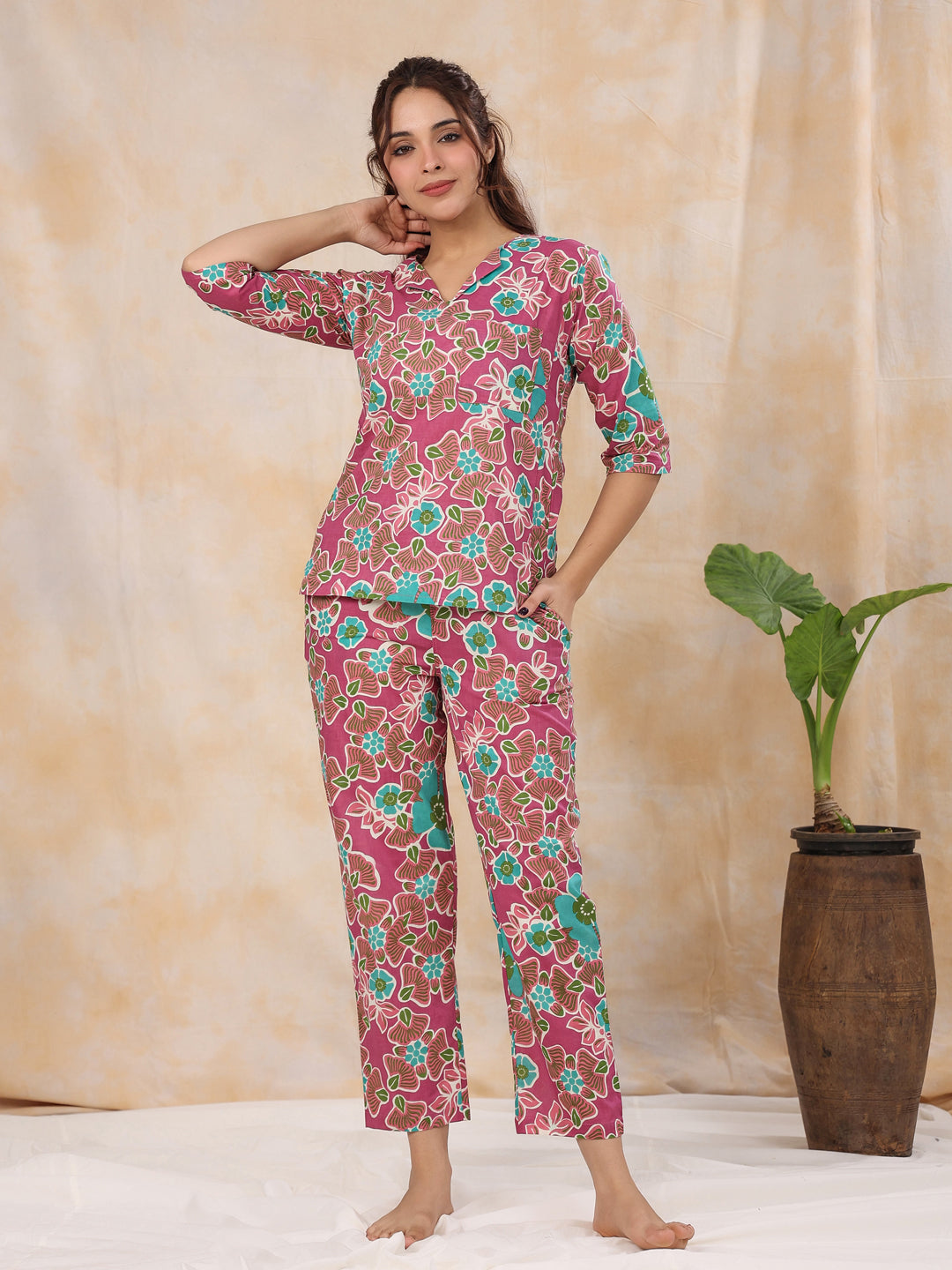 Violet Cotton Night Suit
