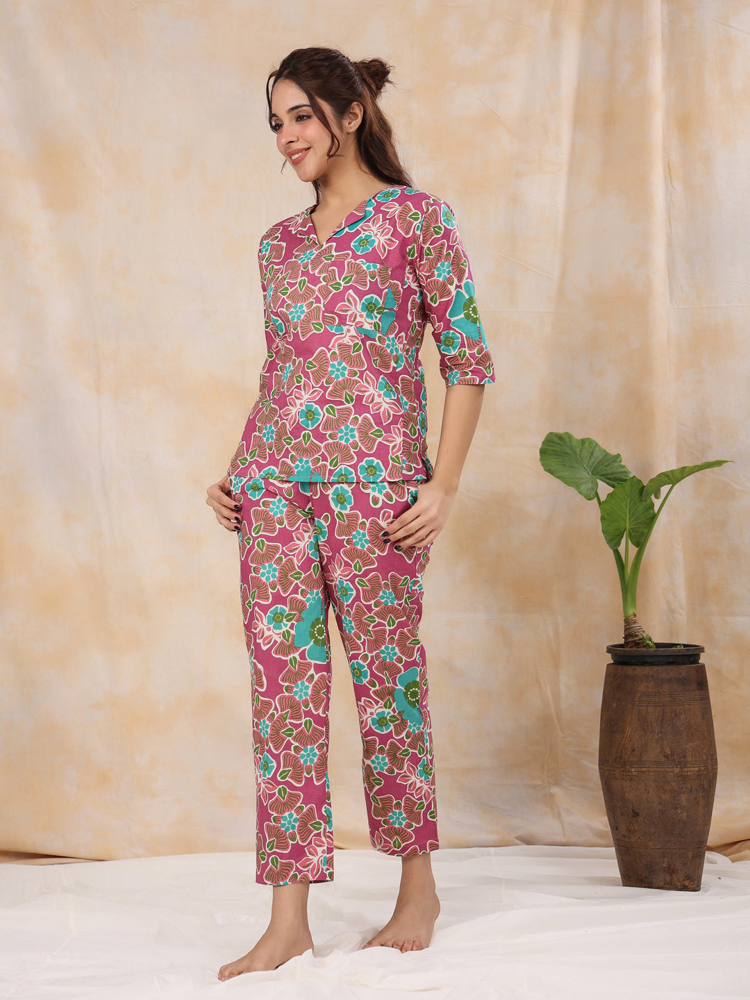 Violet Cotton Night Suit