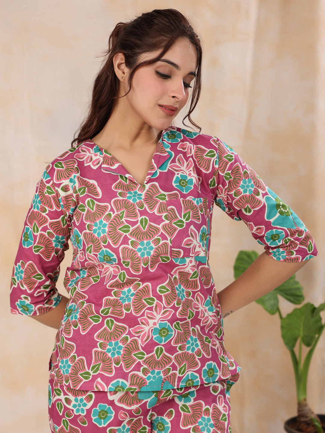 Violet Cotton Night Suit