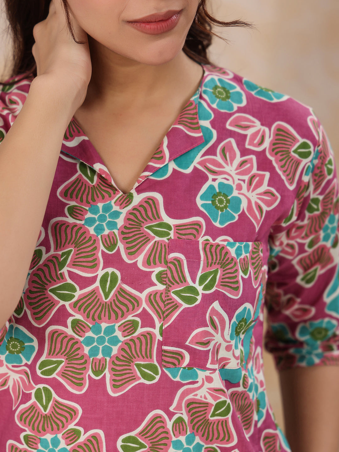 Violet Cotton Night Suit