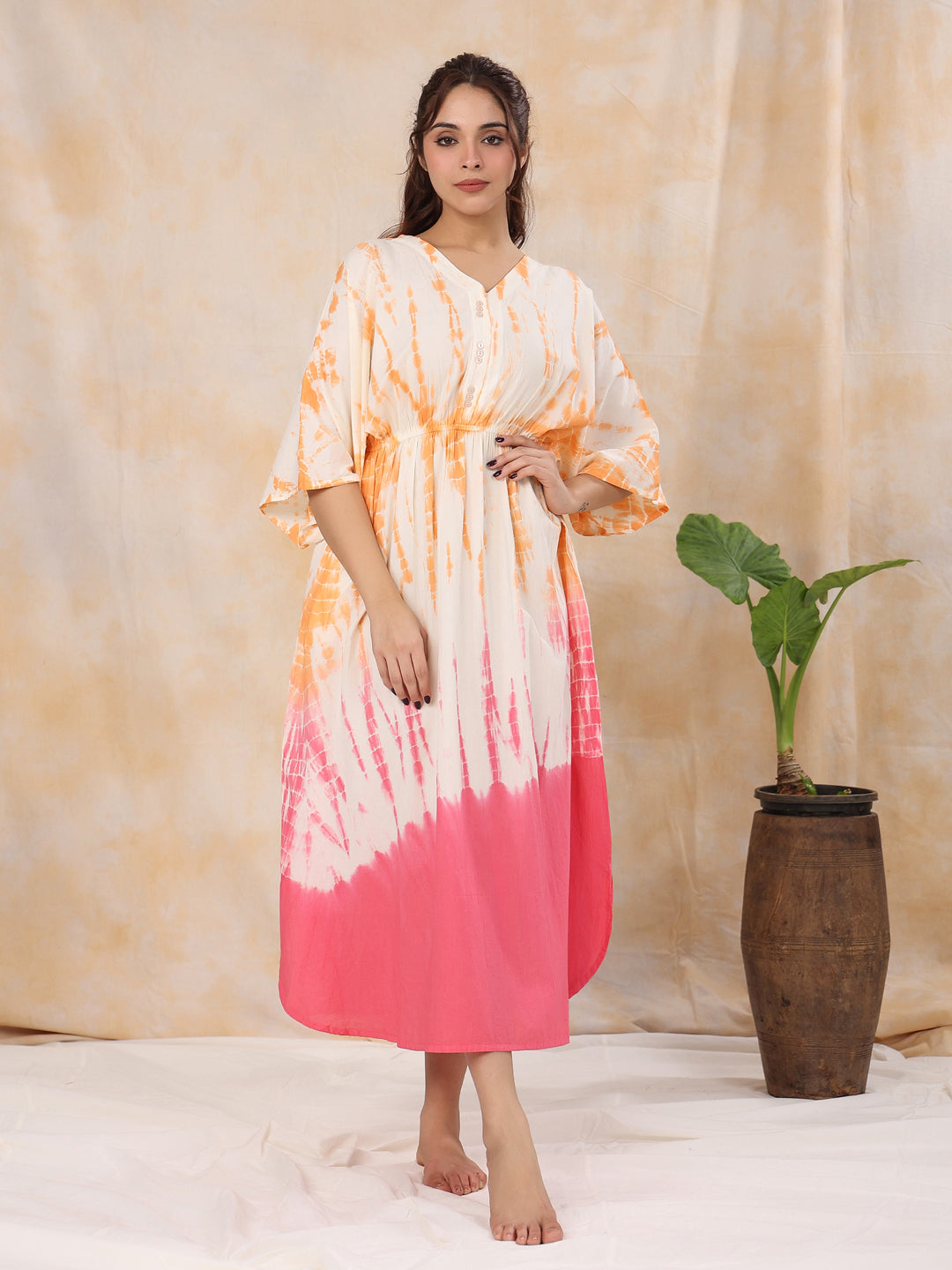 Pink Printed Kaftan Loungewear