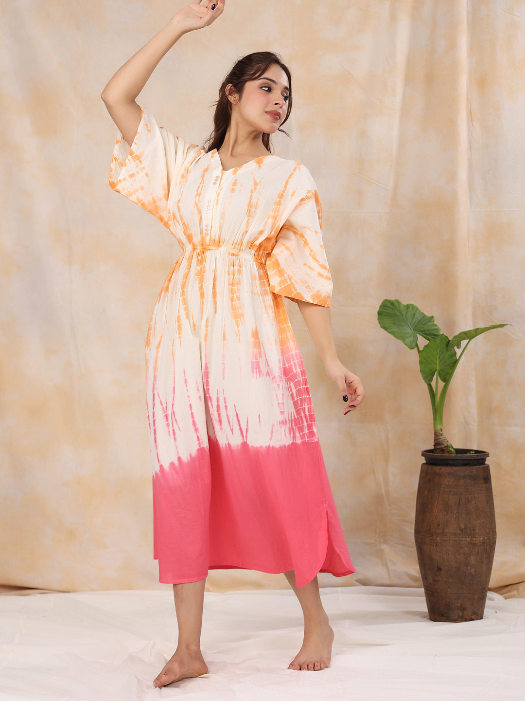 Pink Printed Kaftan Loungewear - SanskrutiHomes