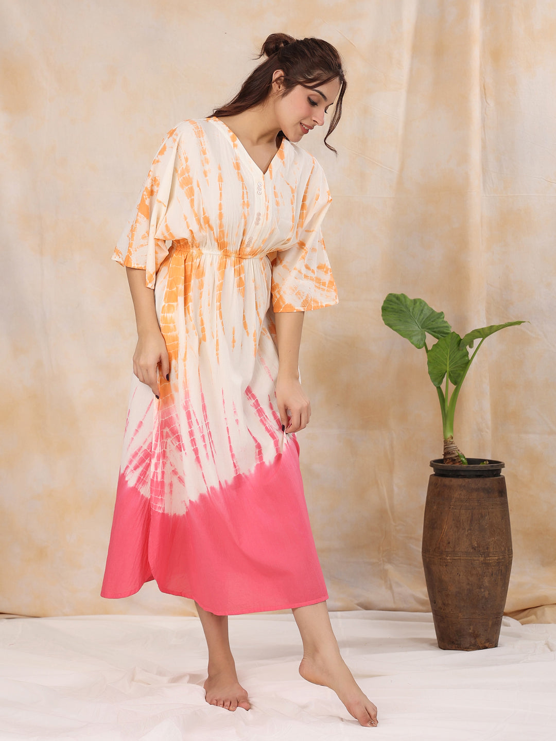 Pink Printed Kaftan Loungewear - SanskrutiHomes