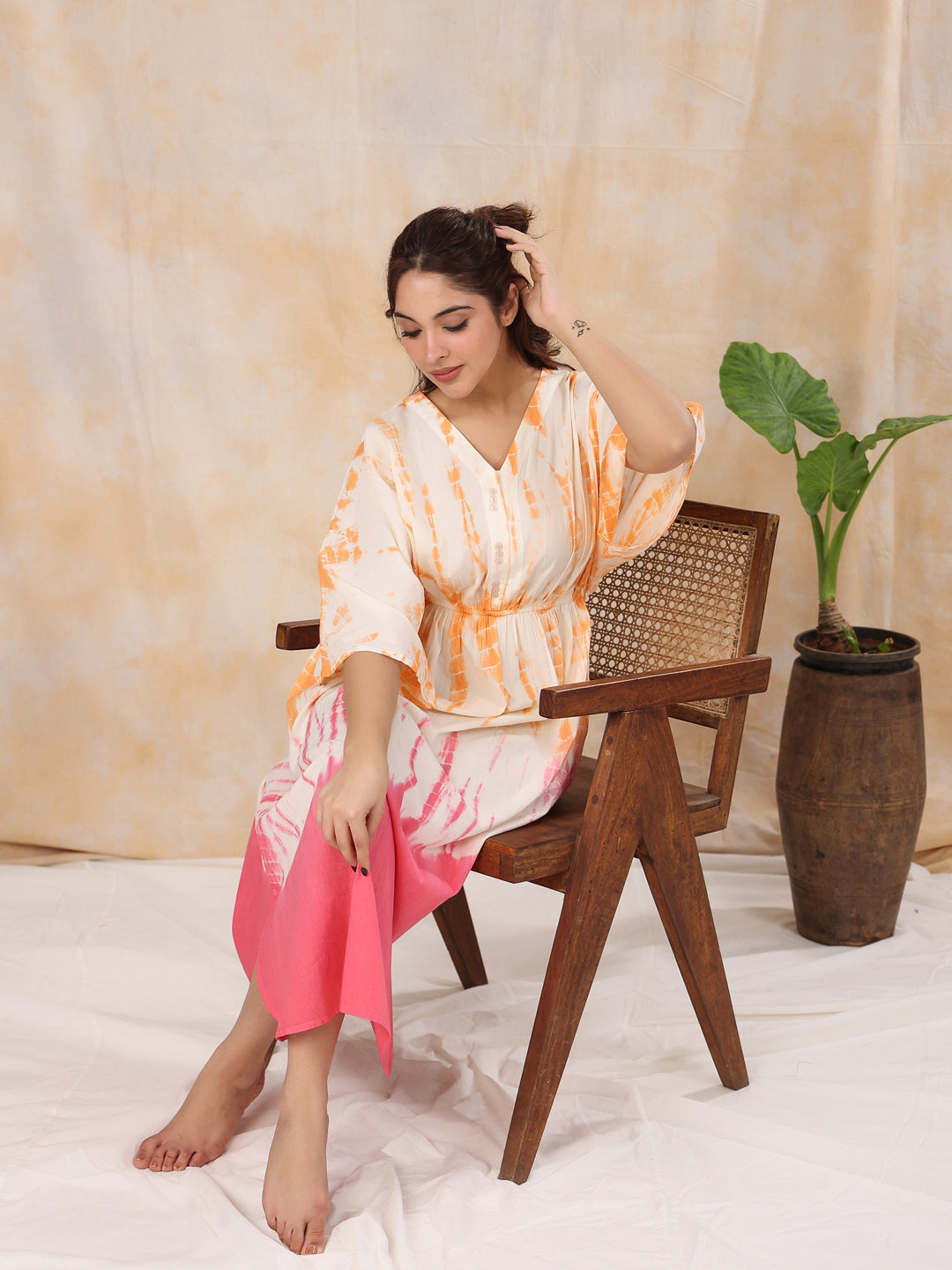 Pink Printed Kaftan Loungewear - SanskrutiHomes