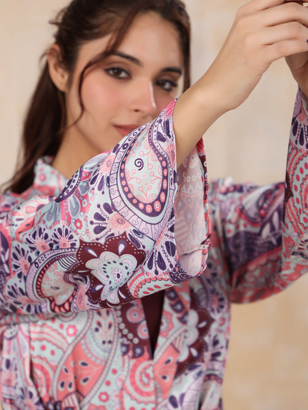 Dusty Pink Satin Night Dress - SanskrutiHomes