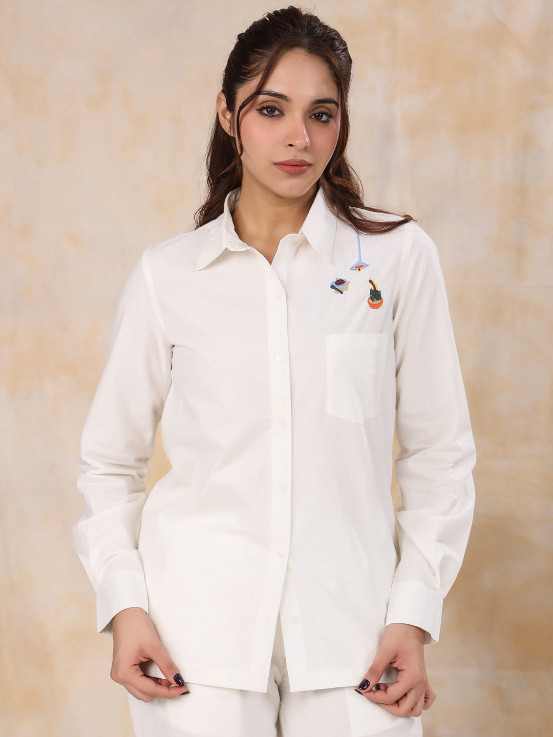 Solid white Cotton Night Suit