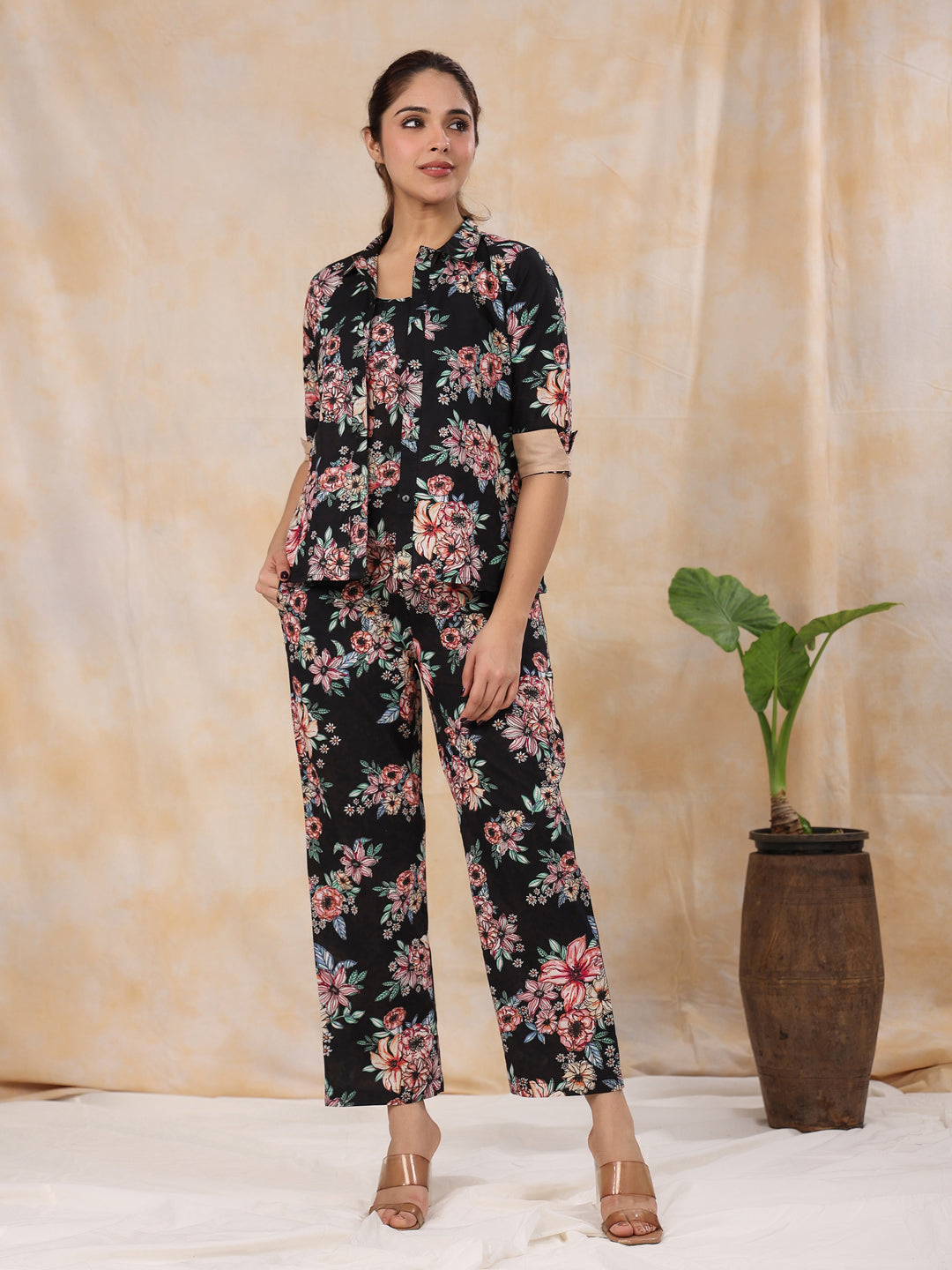 Women Pure Cotton 4 Pcs Night Suit