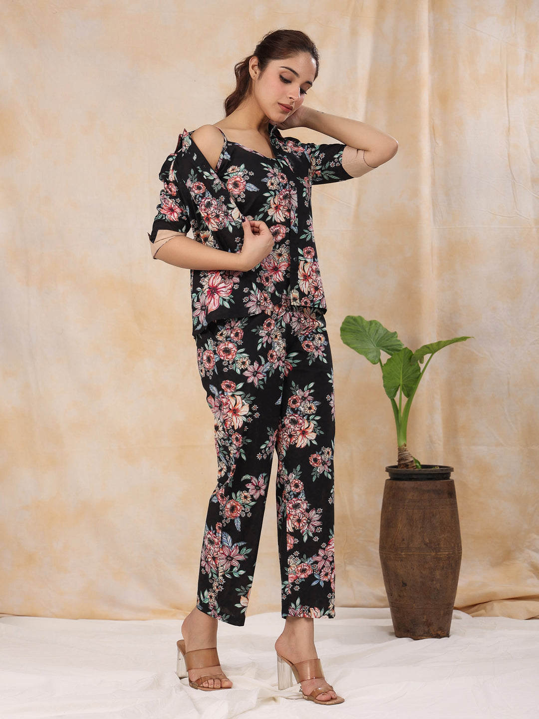 Women Pure Cotton 4 Pcs Night Suit