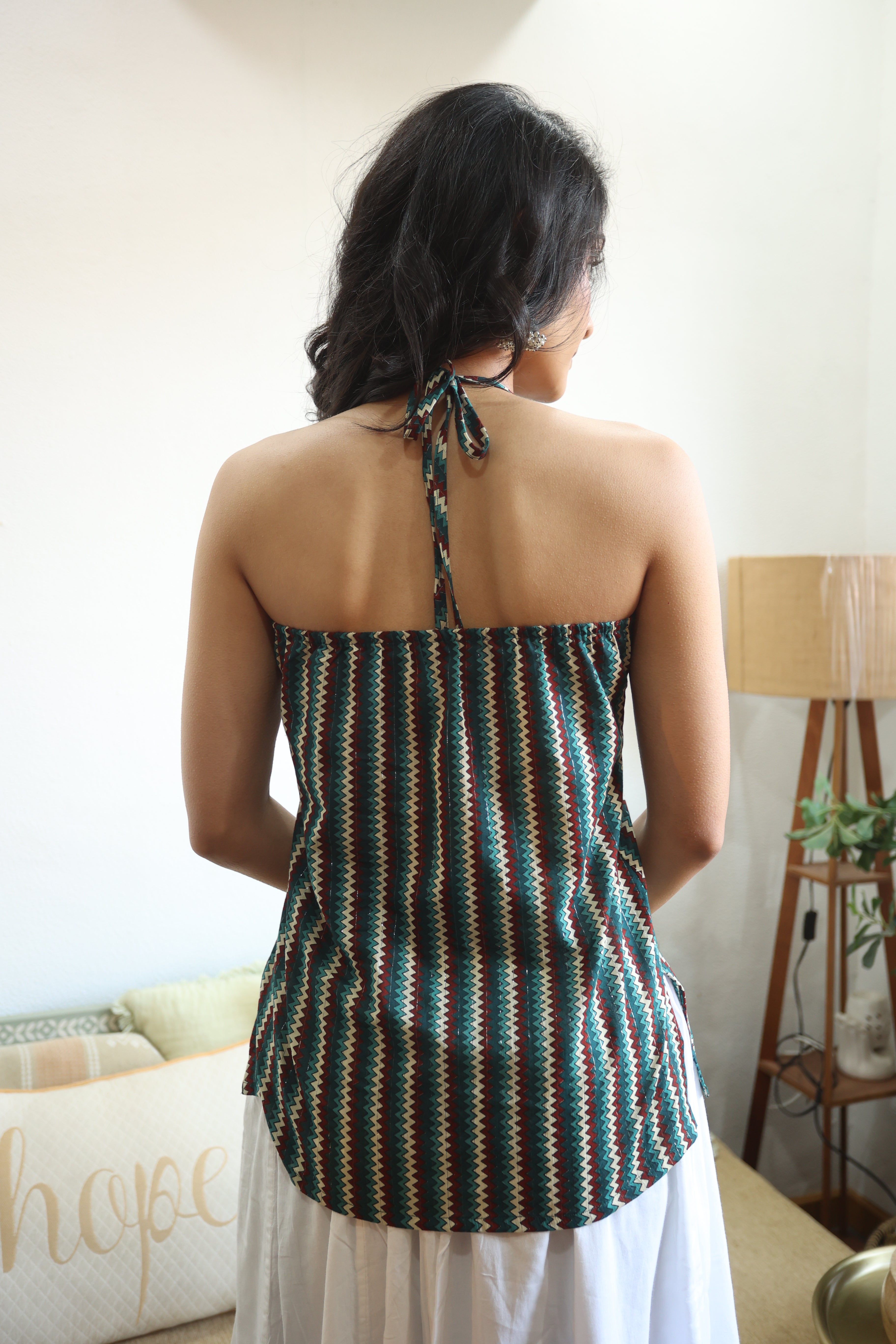 Multi Geometric Print Cotton Round Neck Top for Women