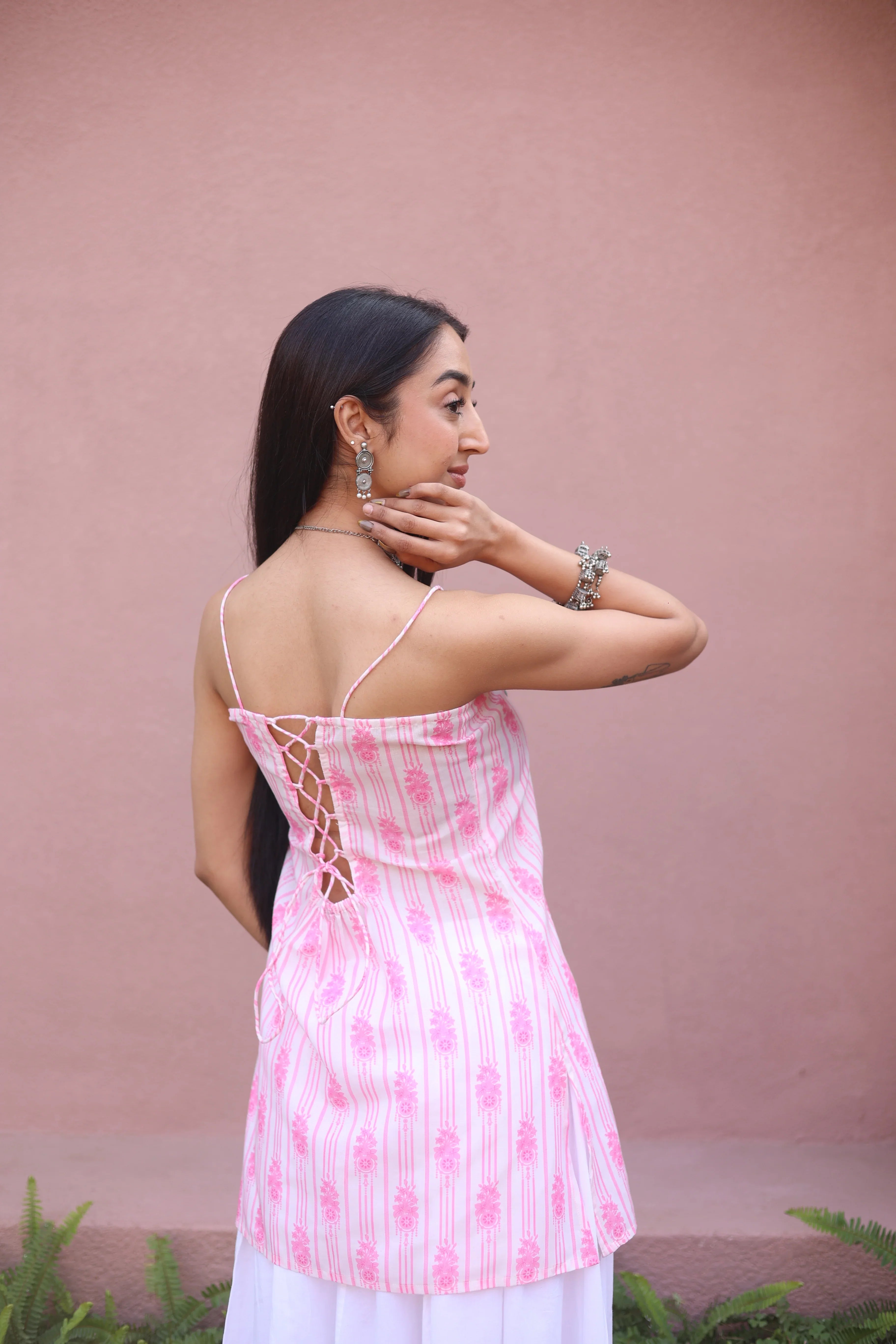 Pink Printed Cotton Short Sleeves Top for Women - SanskrutiHomes