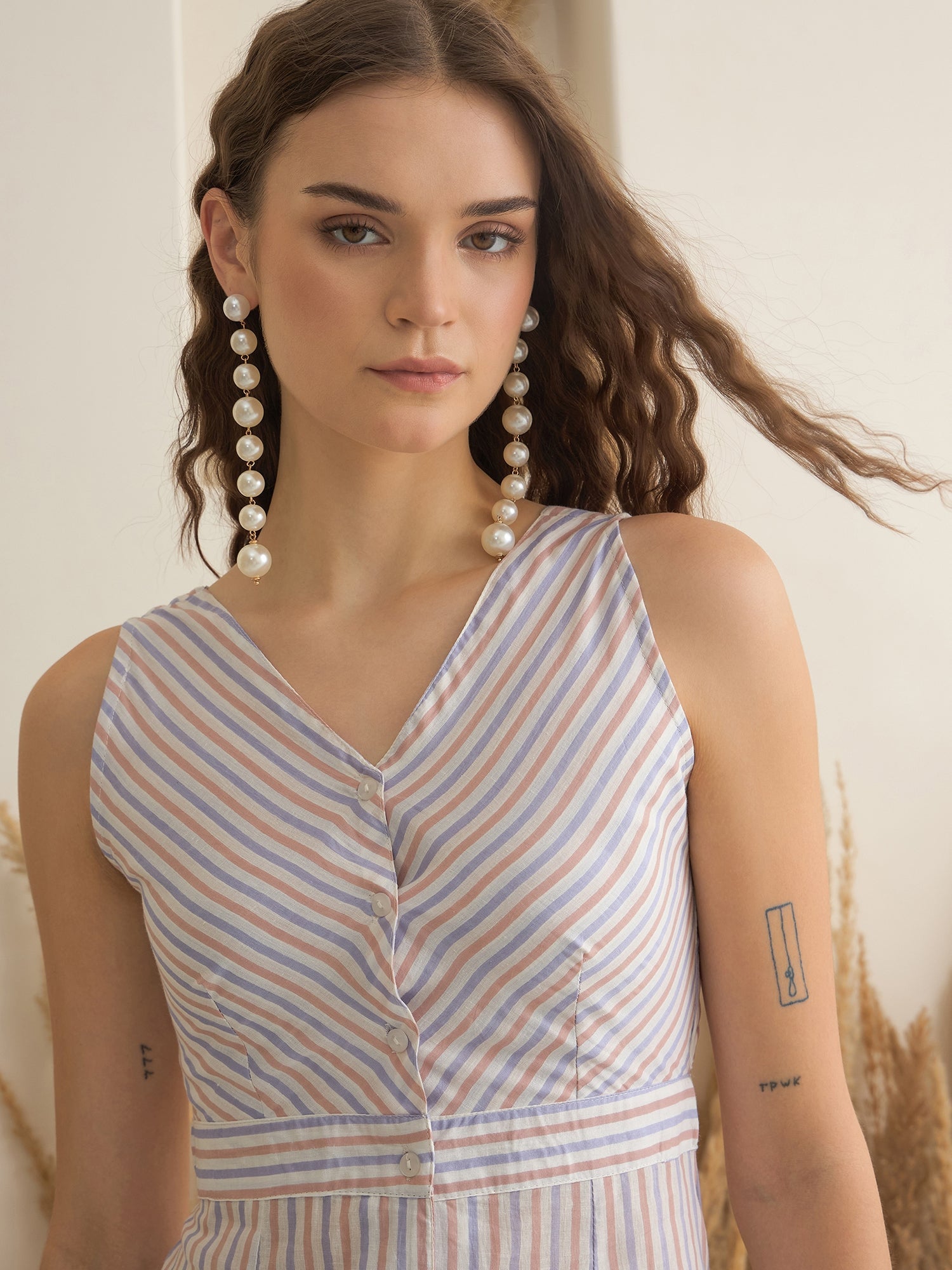 Off White Color Cotton A-Line Printed Dress for Women - SanskrutiHomes