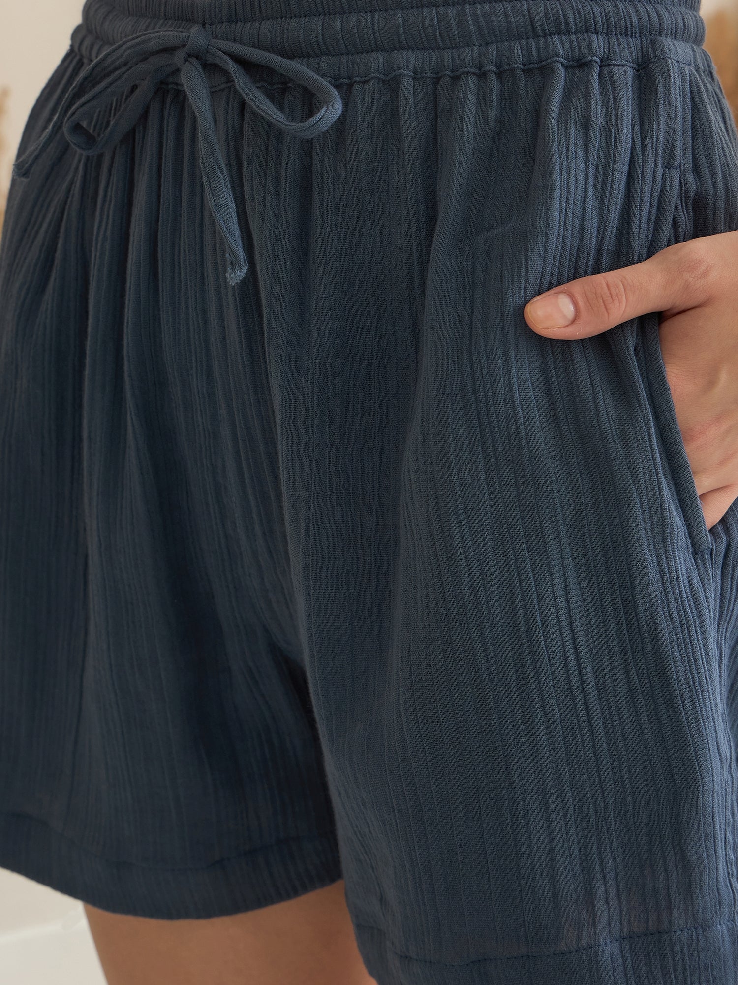 Blue V-Neck Pure Cotton Solid Night Suit for Women - SanskrutiHomes