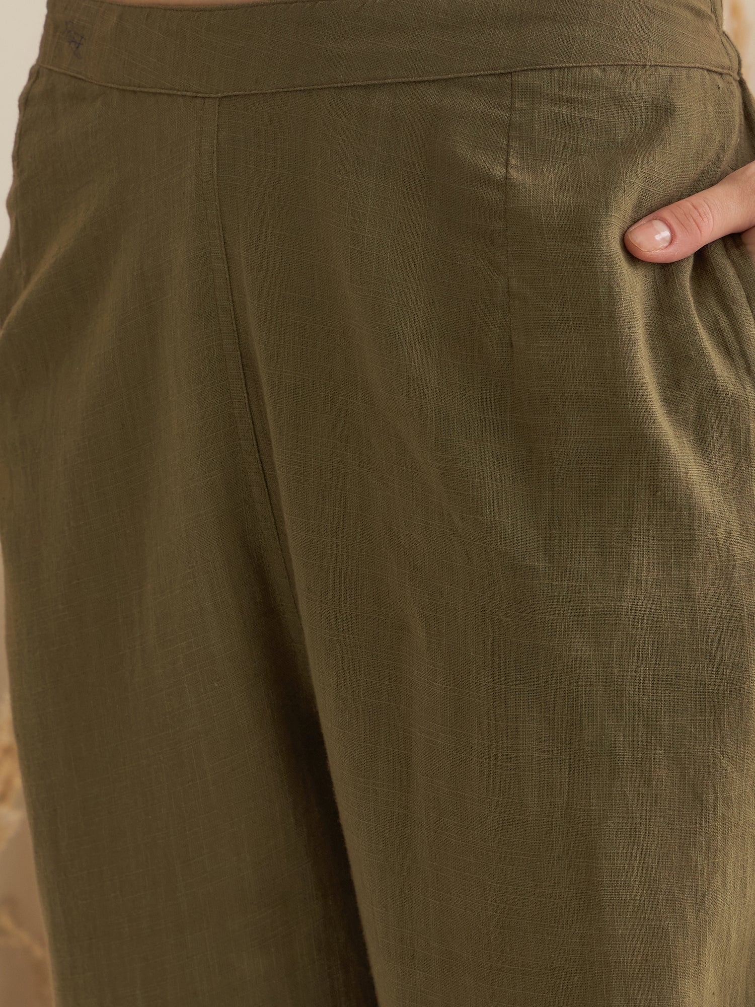 Olive Shirt Collar Pure Cotton Co-ords Set for Women