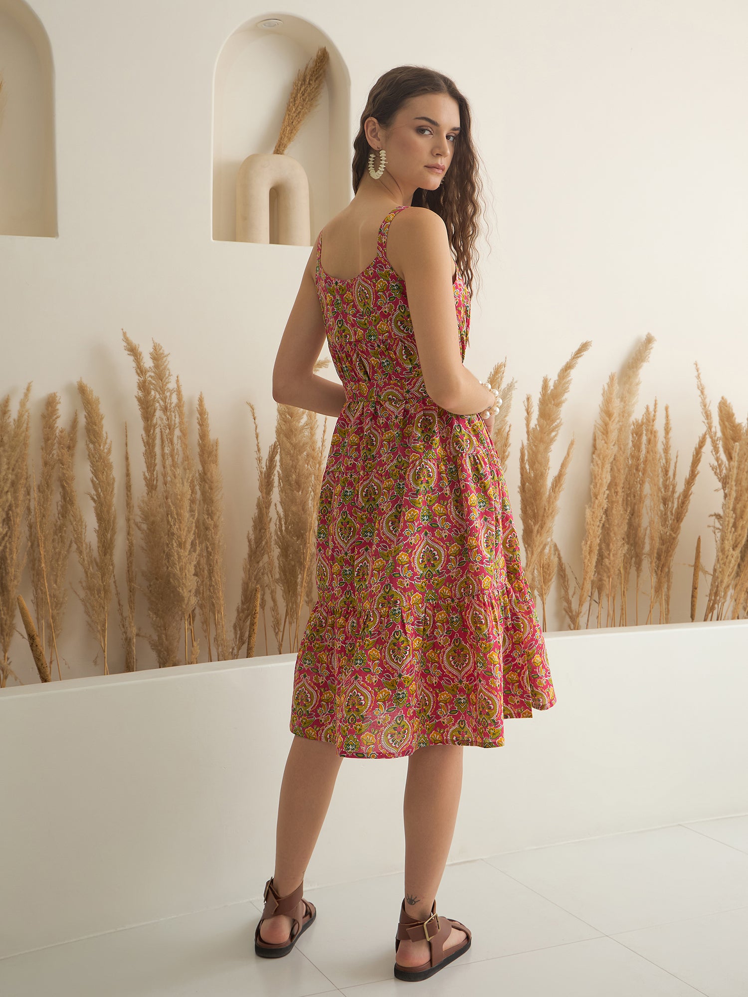 Floral Printed Square Neck Dress for Women