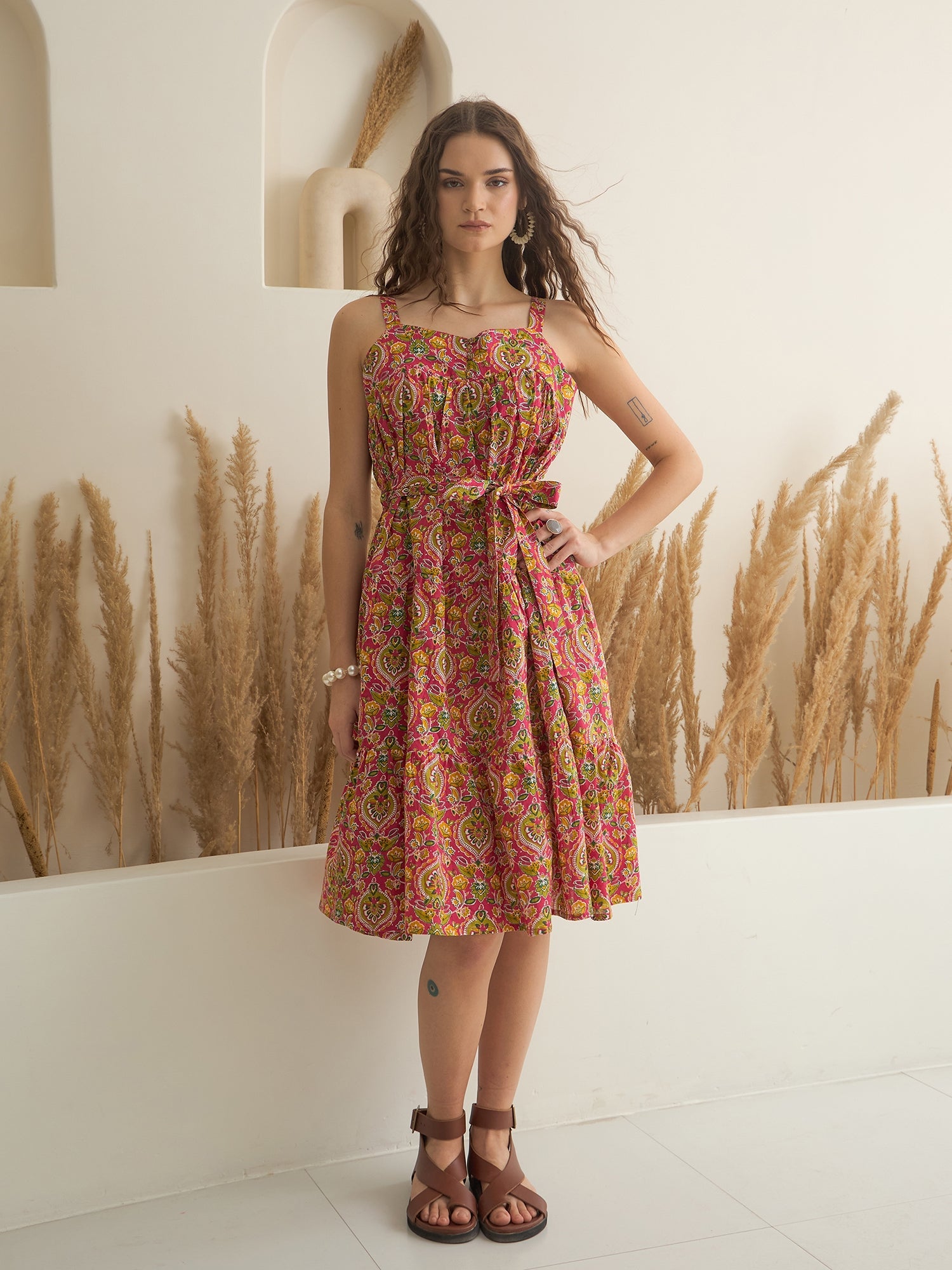 Floral Printed Square Neck Dress for Women