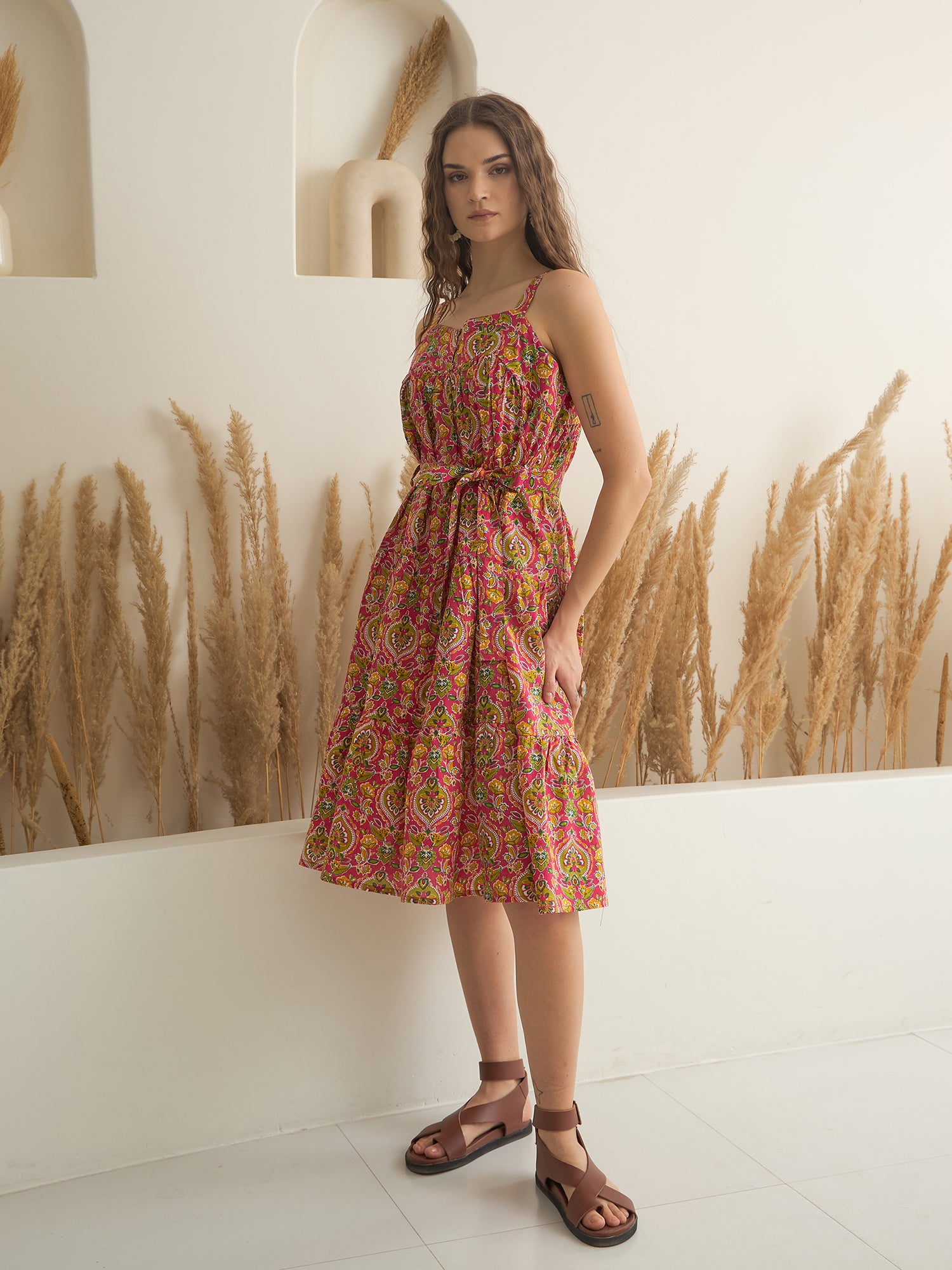 Floral Printed Square Neck Dress For Women