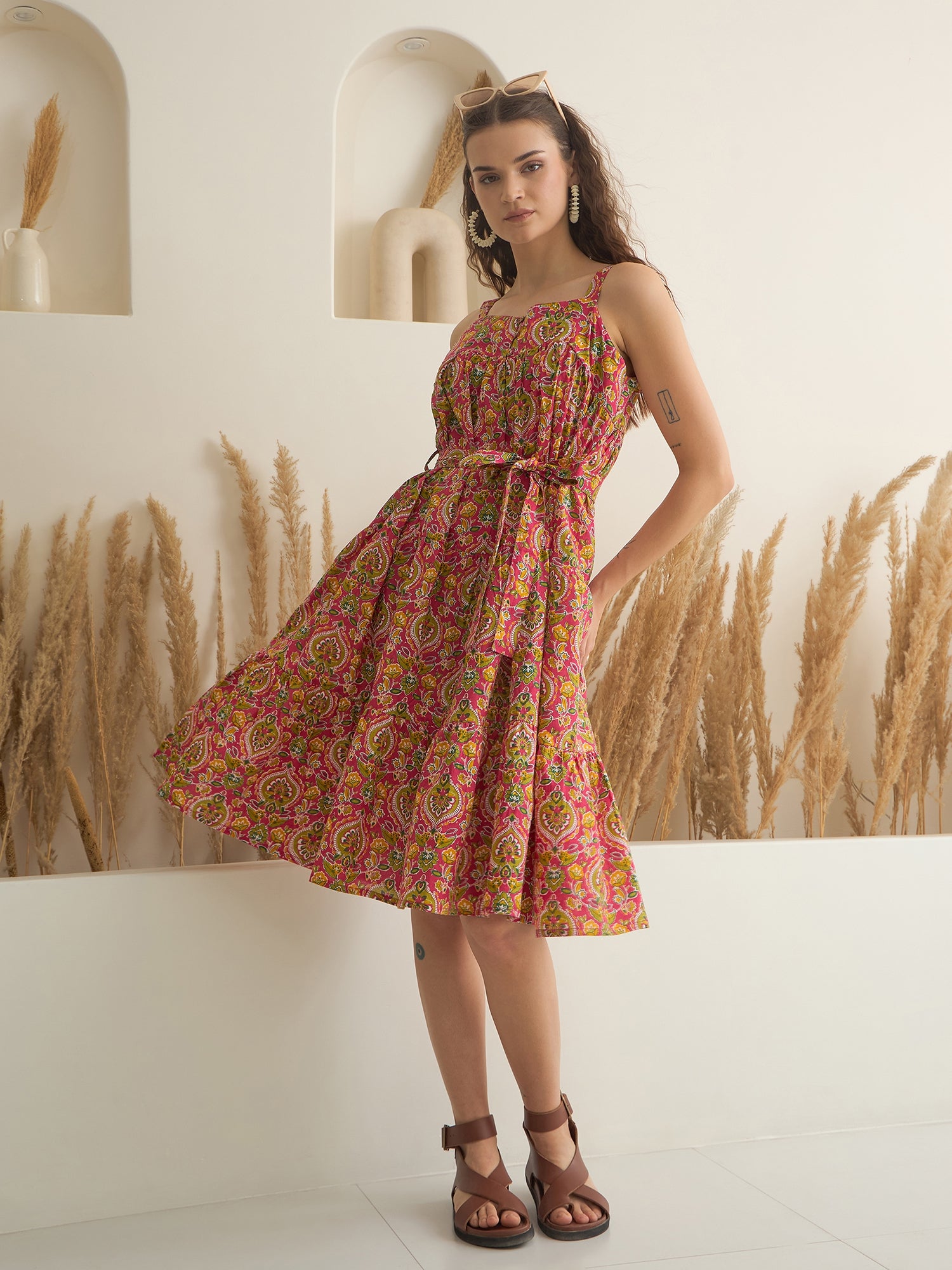 Floral Printed Square Neck Dress for Women
