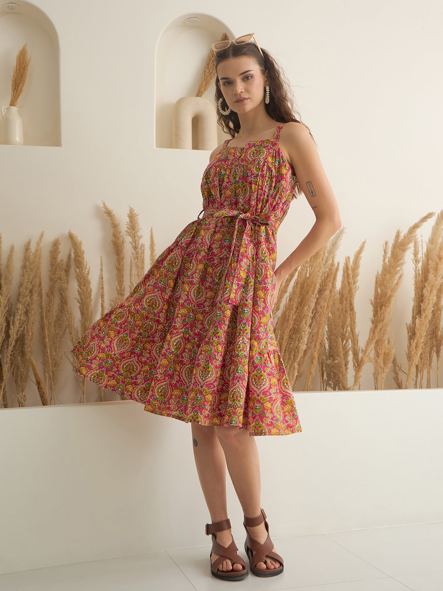 Floral Printed Square Neck Dress for Women