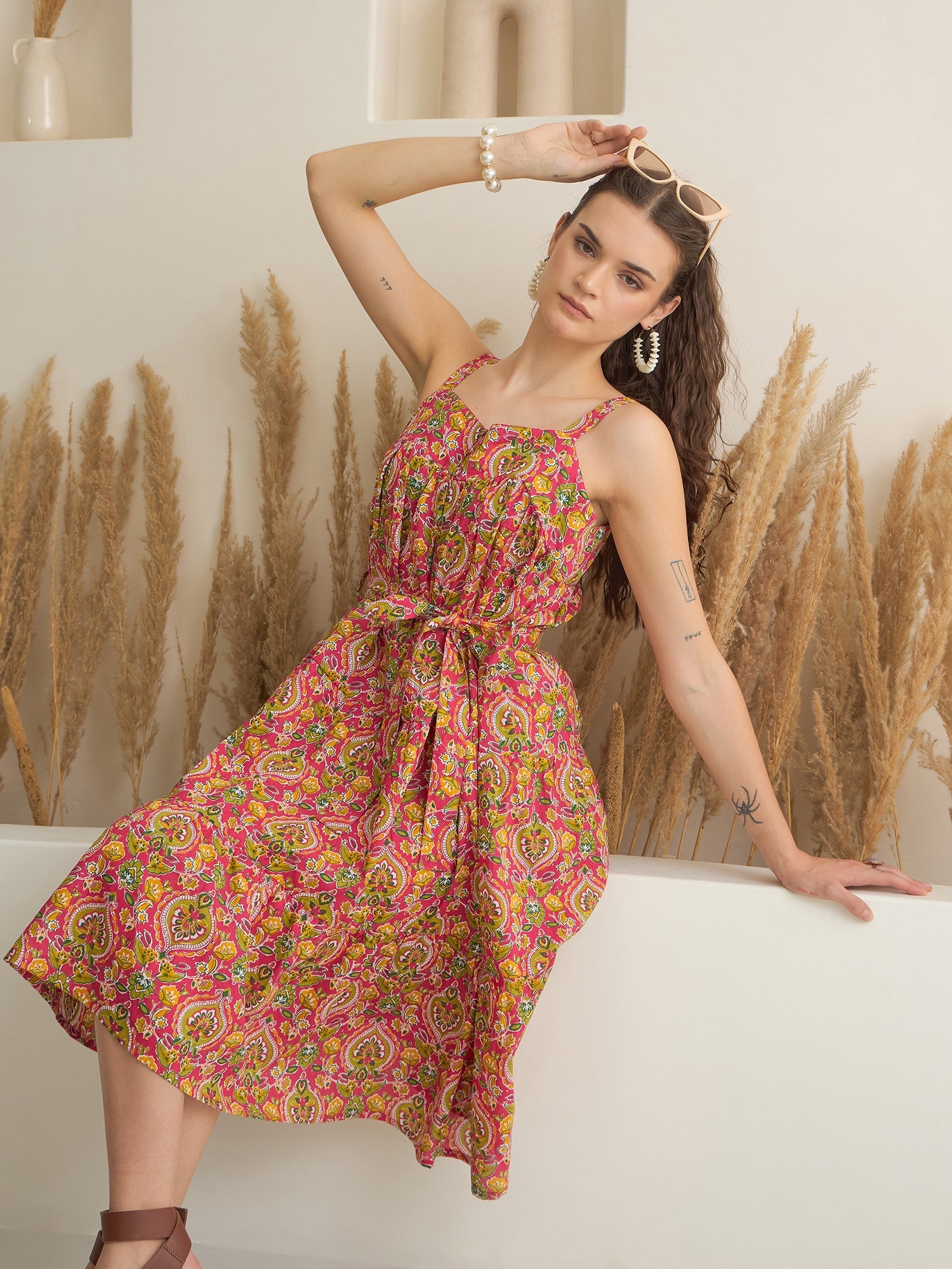 Floral Printed Square Neck Dress for Women