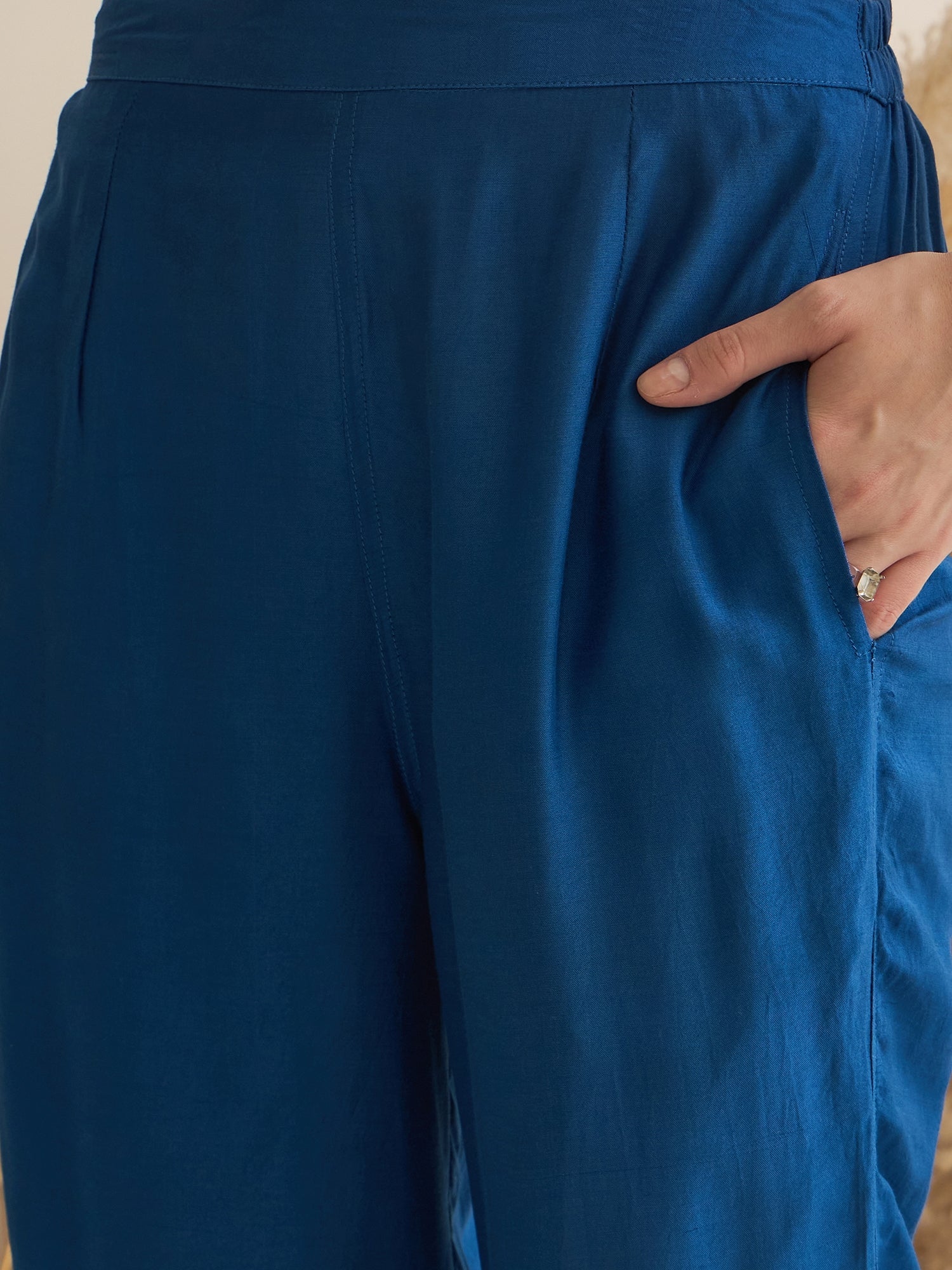 Blue Color V-Neck Silk Blend Printed Co-ords Set for Women - SanskrutiHomes