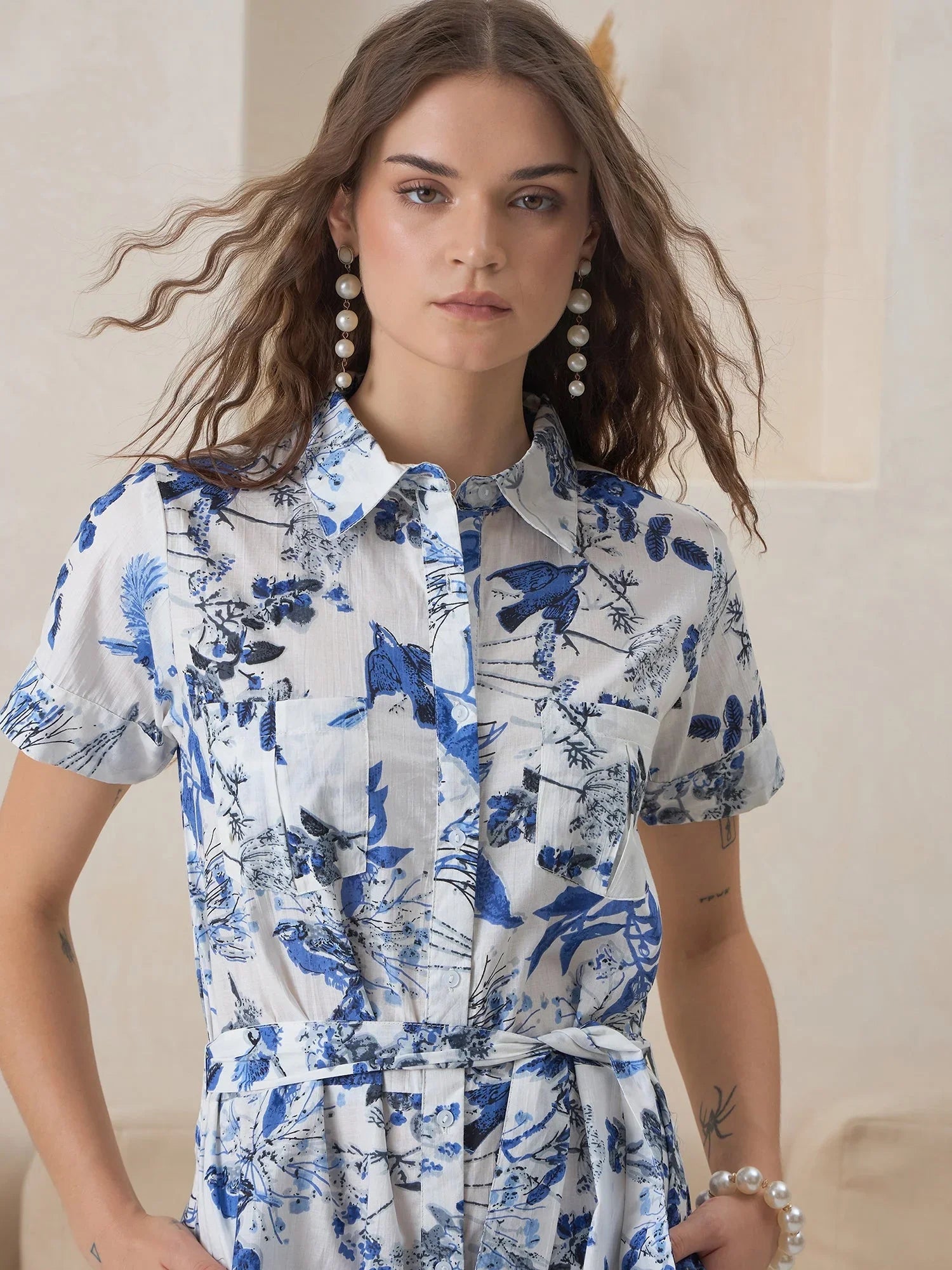 White Floral Printed Cotton Jump Suit for Women - SanskrutiHomes