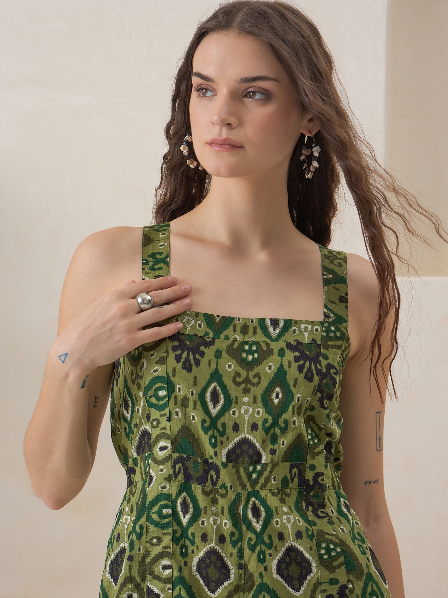 Green Ethnic Motifs Printed Jump Suit for Women
