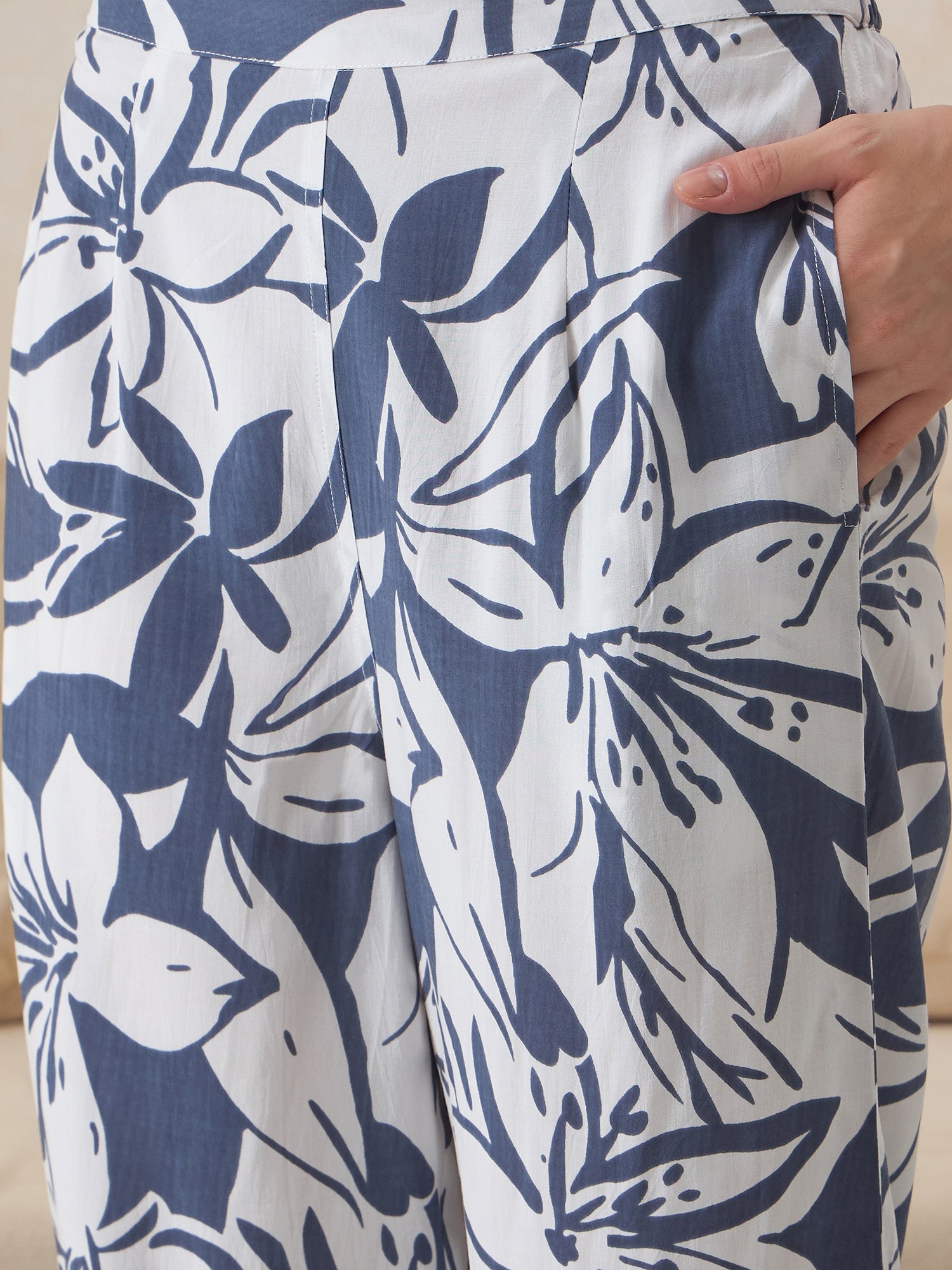 Blue Shirt Collar Viscose Rayon Co-ords Set for Women