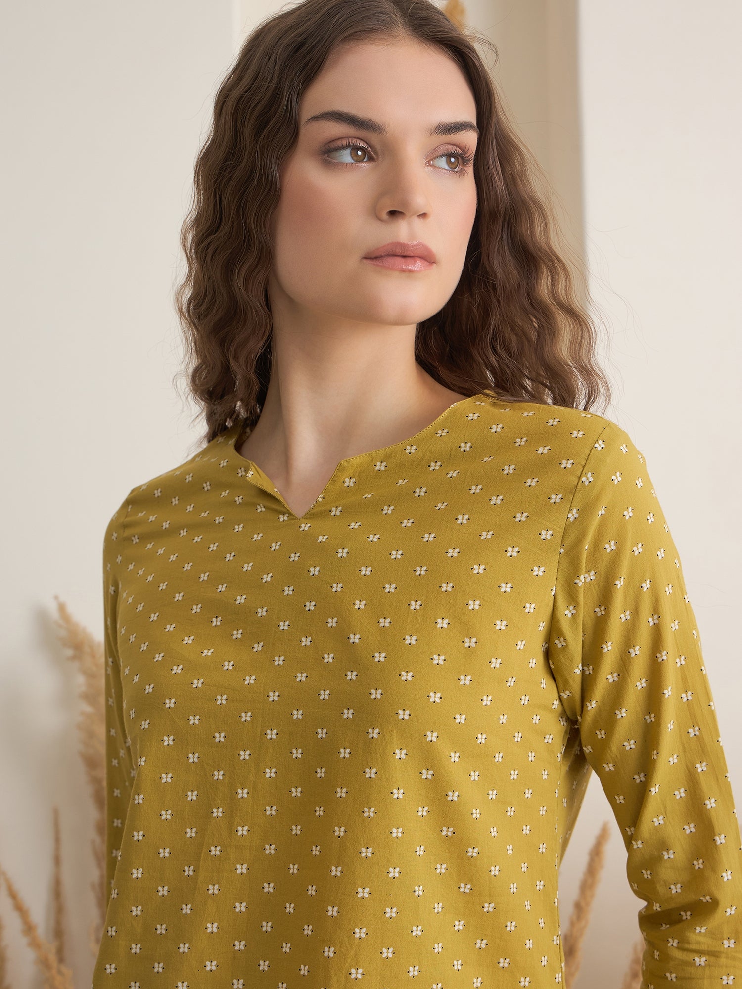 Yellow Round Neck Pure Cotton Printed Night Suit for Women