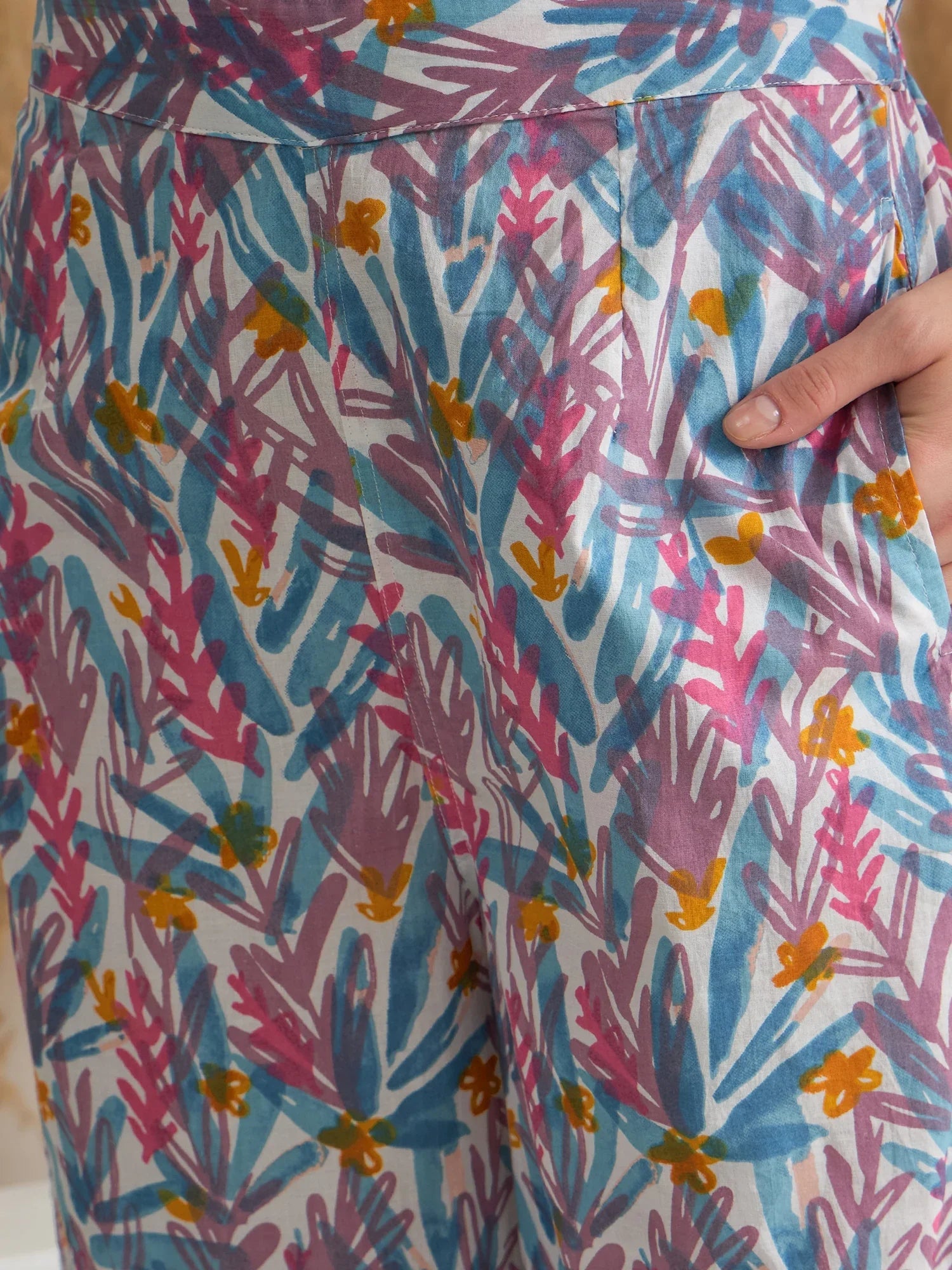 Blue Floral Printed Cotton Night Suit for Women - SanskrutiHomes