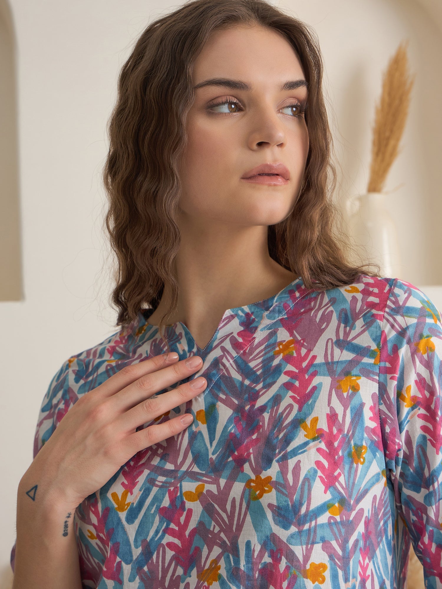 Blue Floral Printed Cotton Night Suit for Women