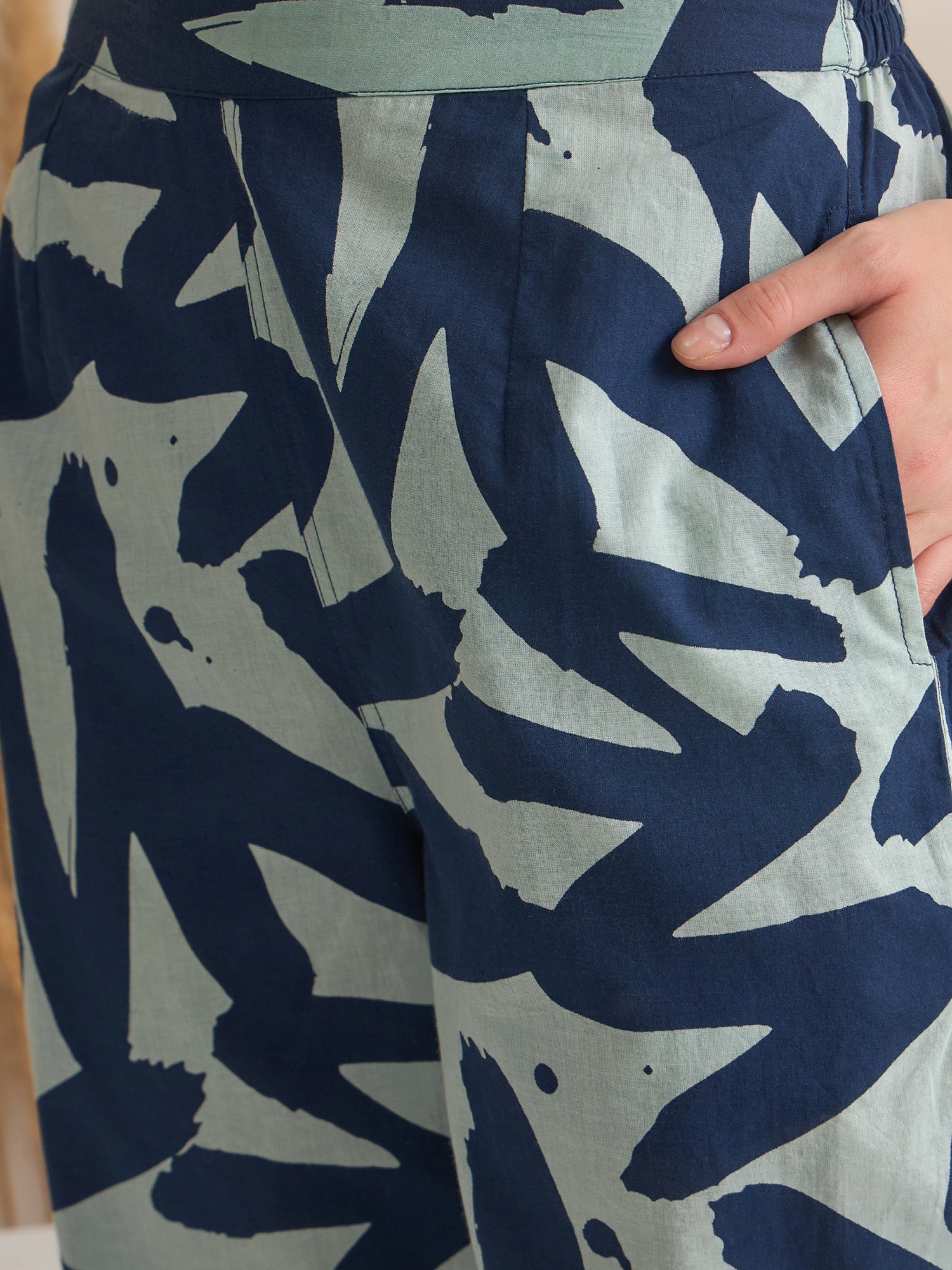 Navy Blue Shirt Collar Printed Night Suit