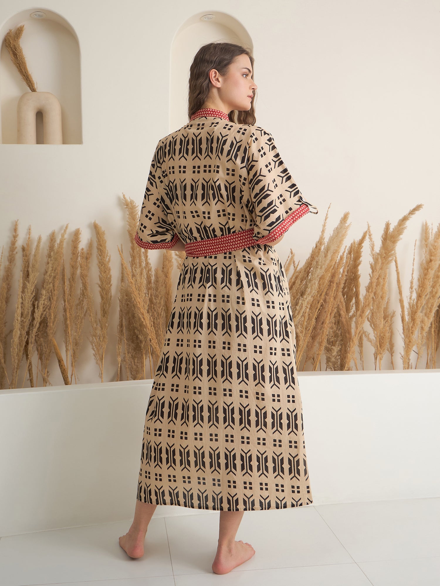 Brown Cotton Printed Bath Robe for Women