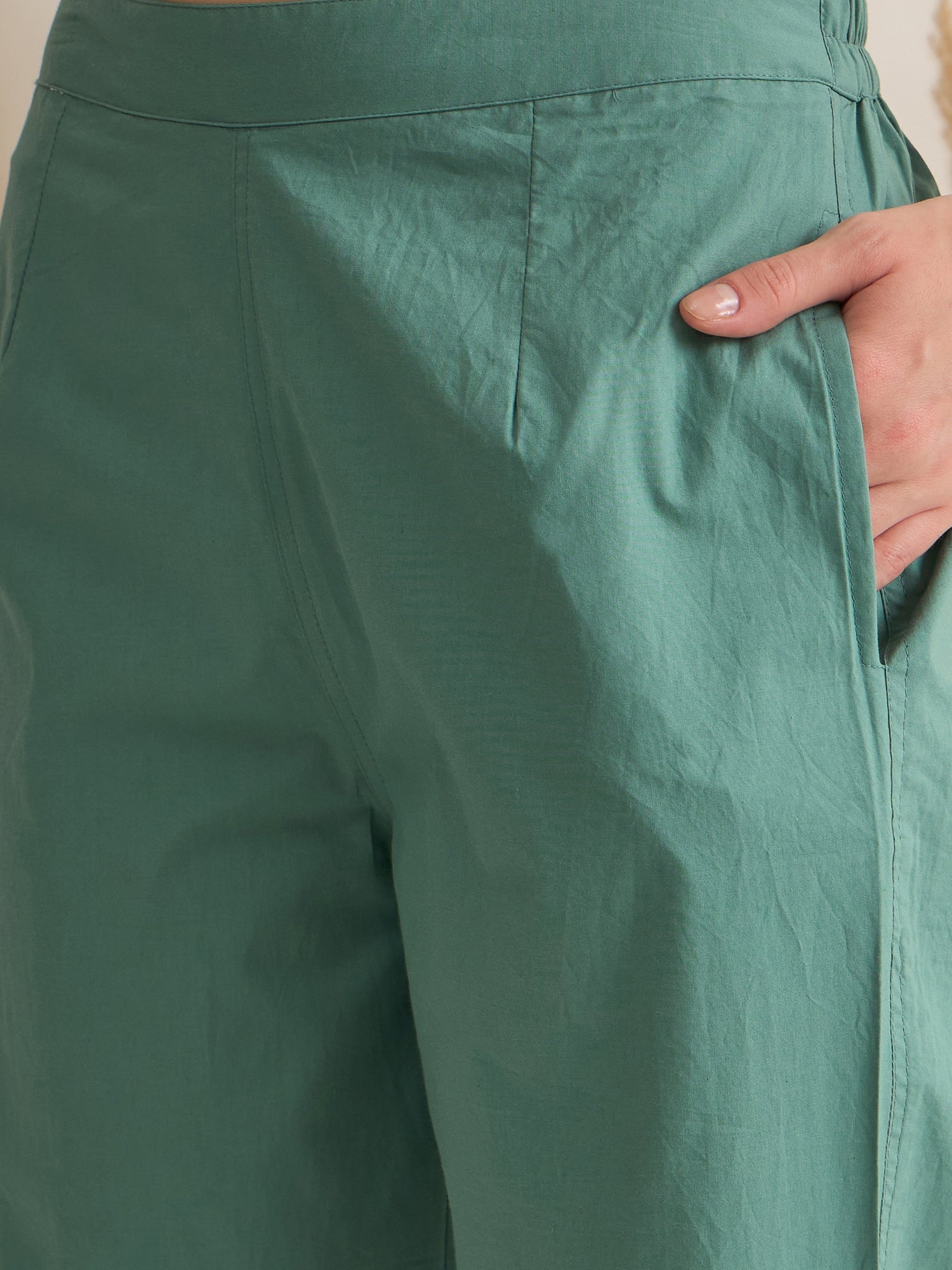 Green V-Neck Polyester Co-ords Set for Women