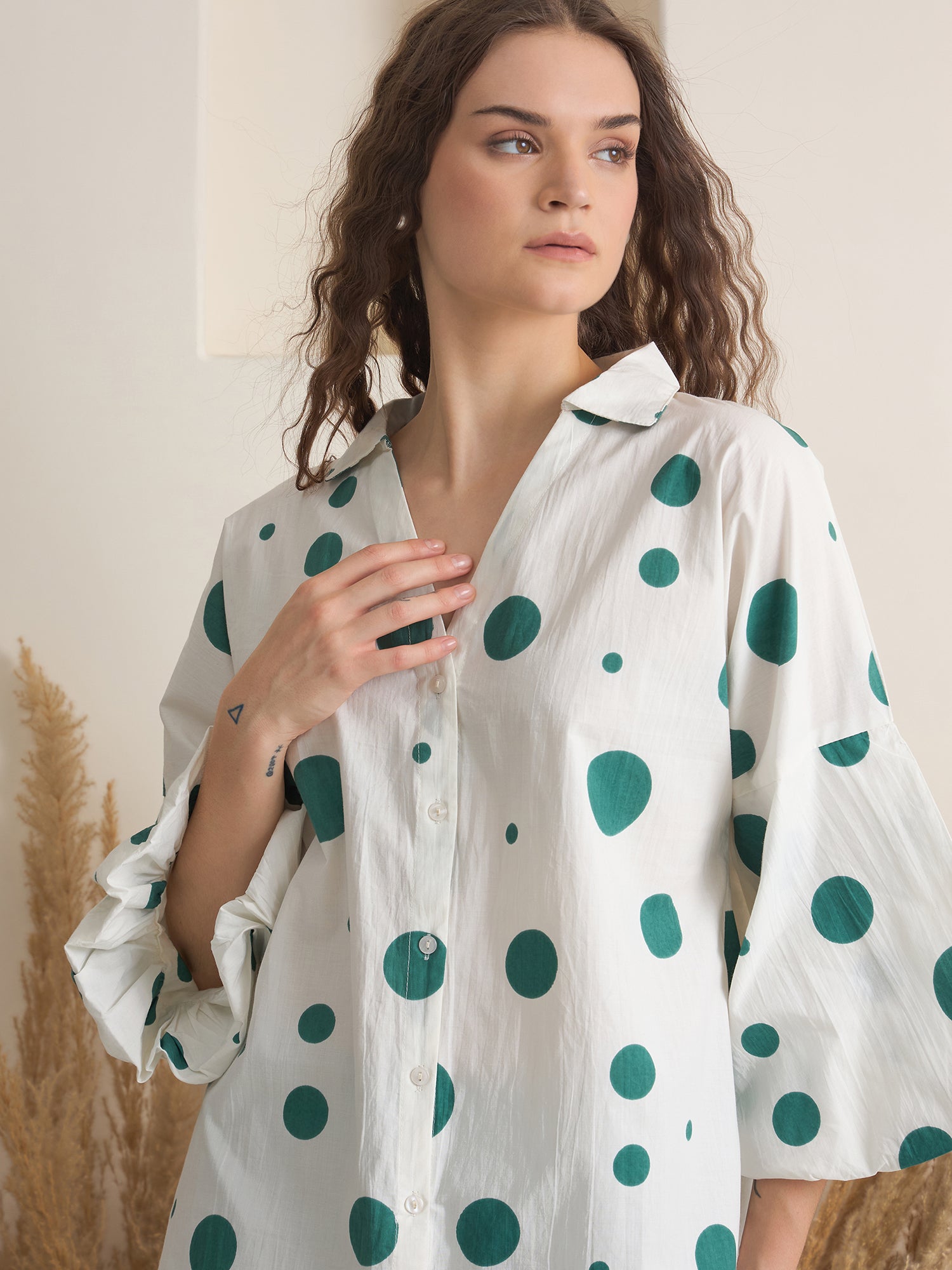 Green V-Neck Polyester Co-ords Set for Women