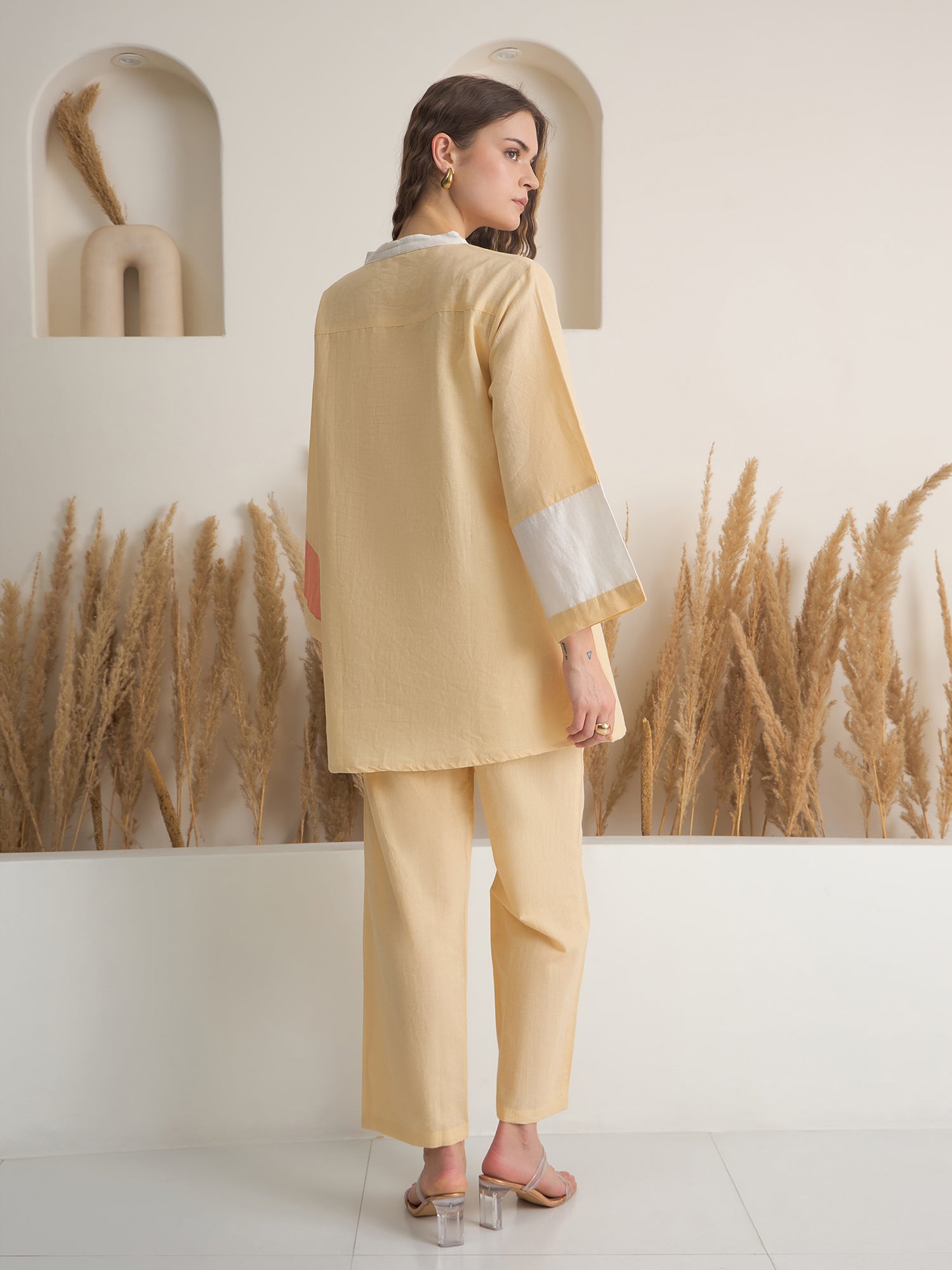 Beige V-Neck Linen Co-ords Set for Women