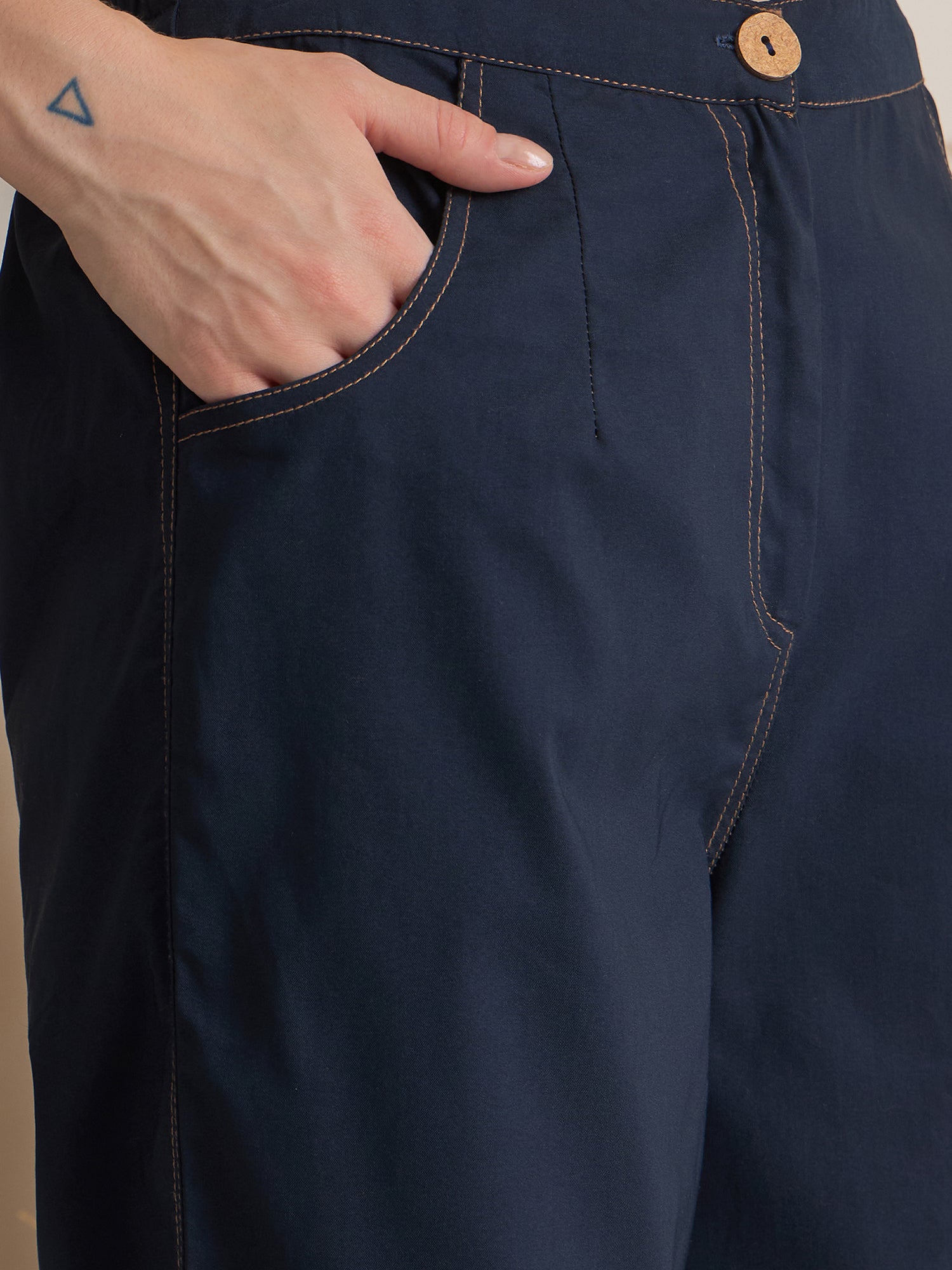 Navy Blue Shirt Collar Pure Cotton Top Dyed Co-ords Set for Women