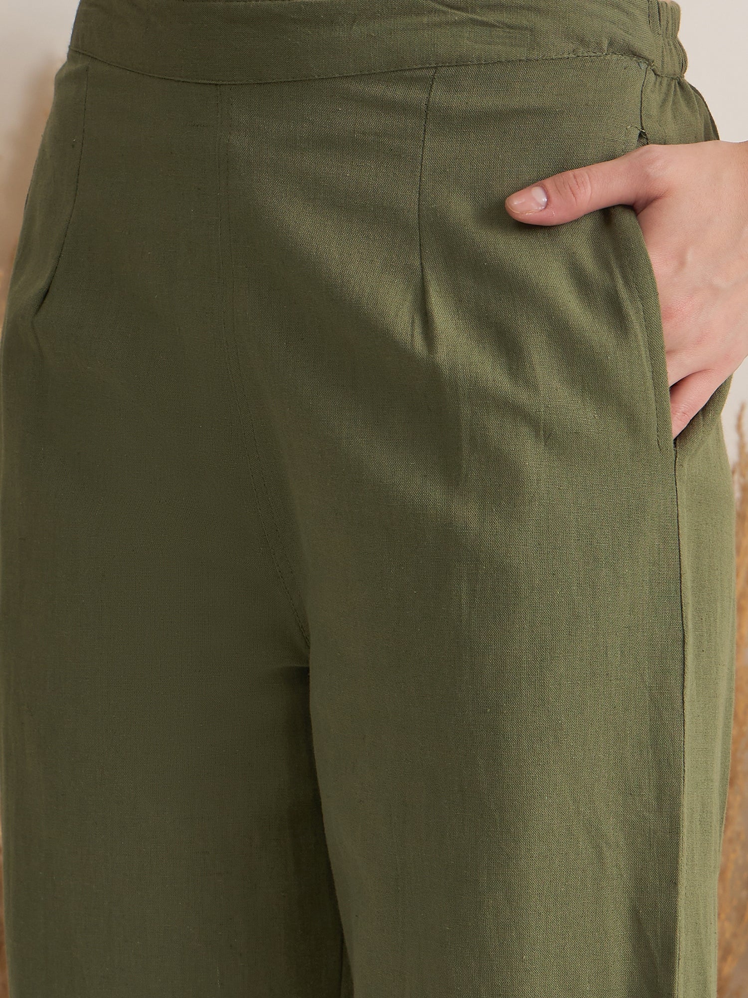 Olive V Neck Pure Cotton Solid Night Suit for Women