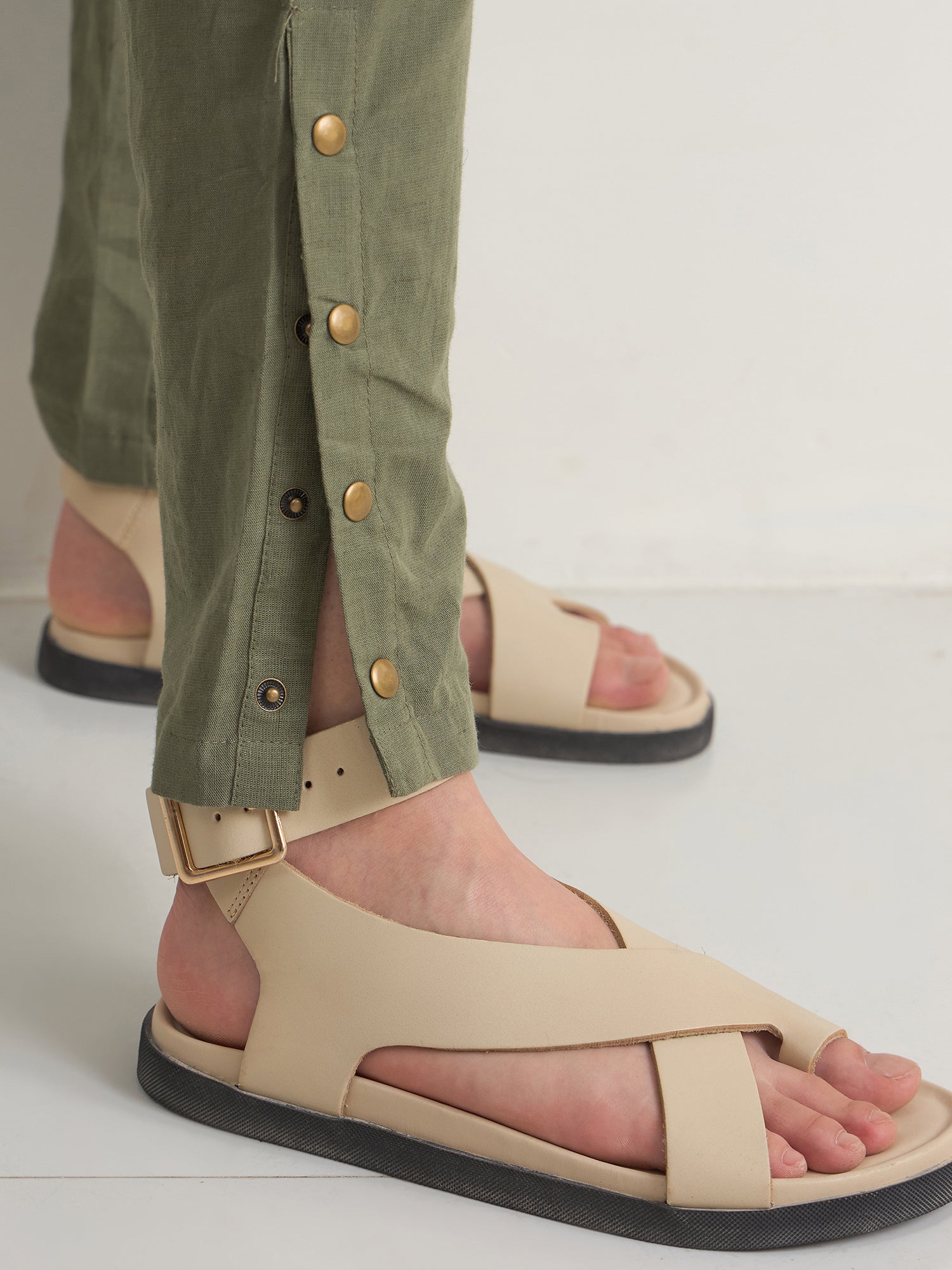 Olive Shirt Collar Viscose Rayon Co-ords Set for Women