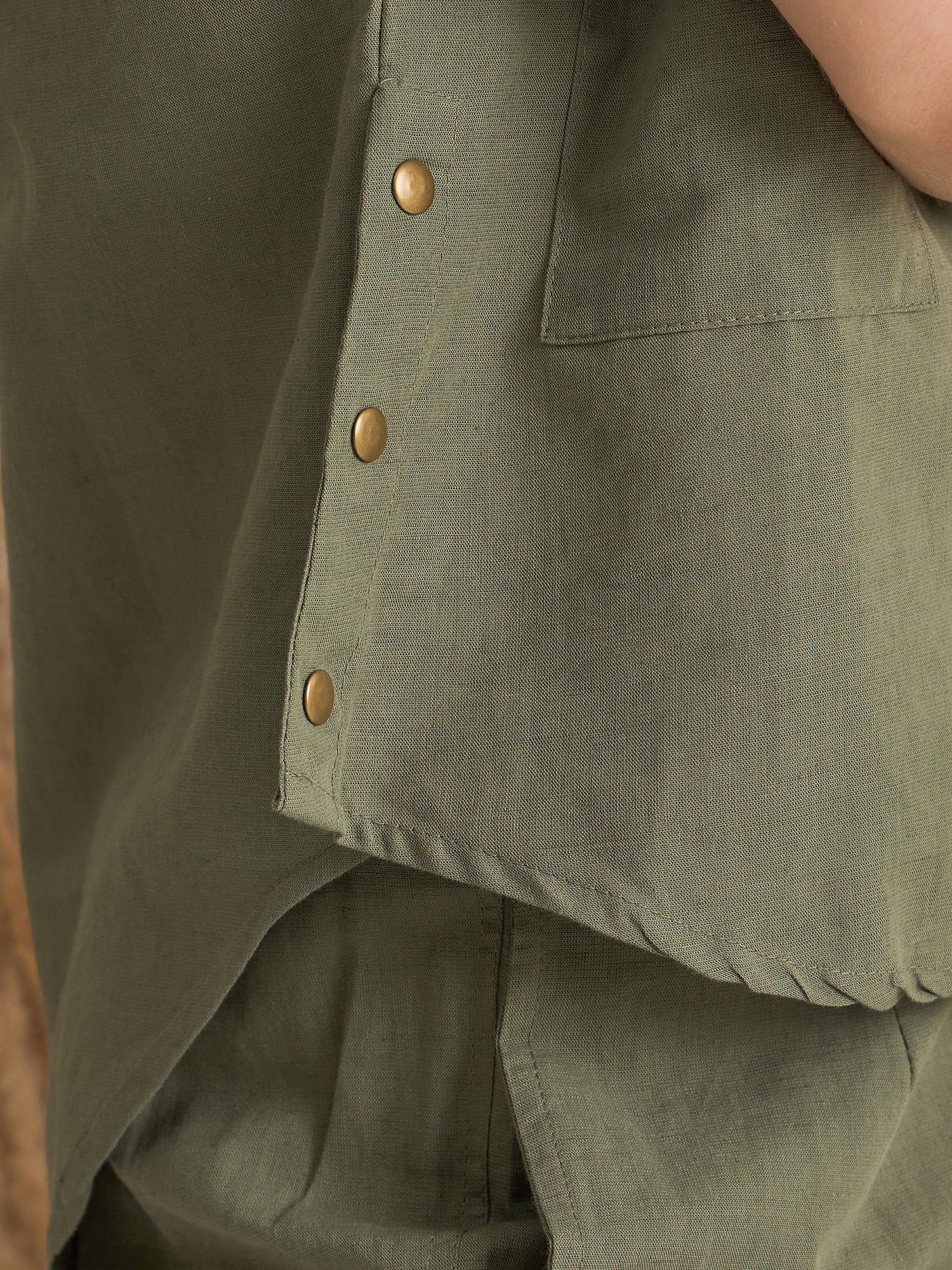 Olive Shirt Collar Viscose Rayon Co-ords Set for Women