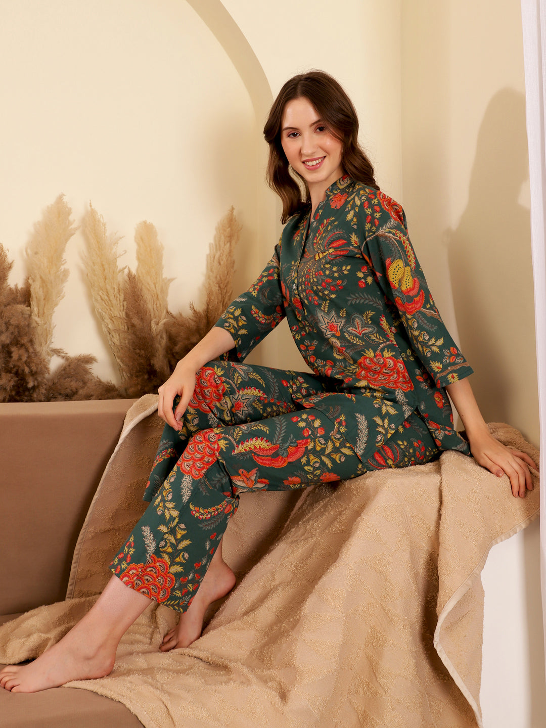 Cotton Printed V-Neck Loungewear Set