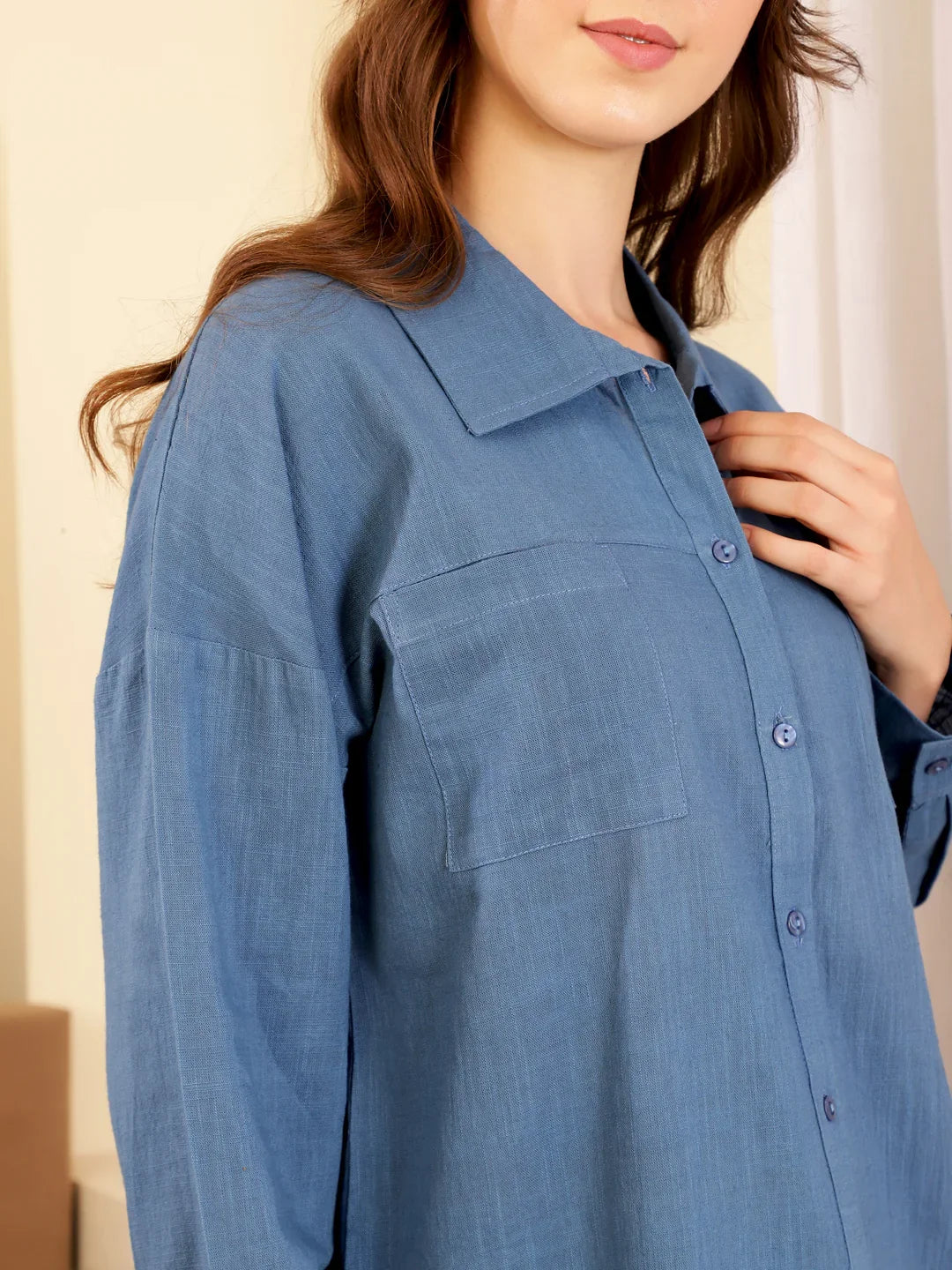 Blue Cotton Night Suit - SanskrutiHomes