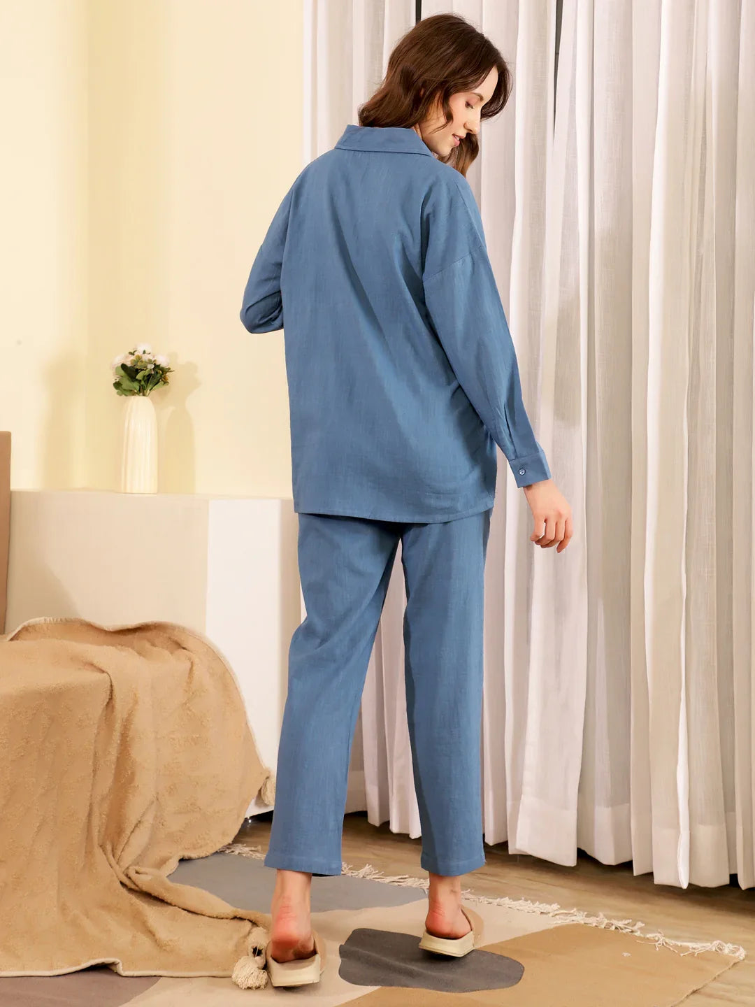 Blue Cotton Night Suit - SanskrutiHomes